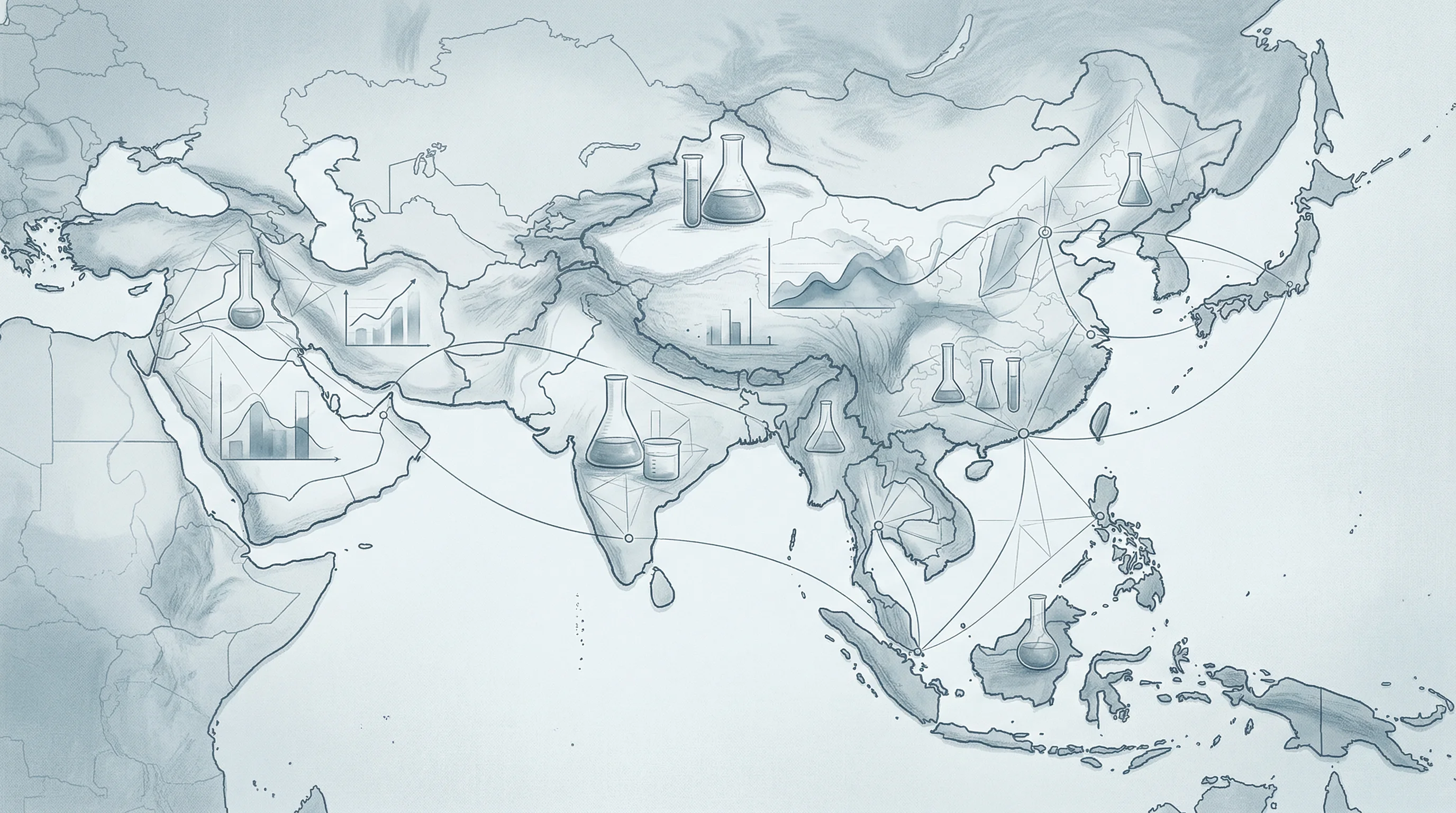 Digital illustration for article section "What Comes Next" in "How iLabService Built 7,700-Lab Network After $15M Series A" - A neo-vintage illustration depicting the concept of strategic global expansion within the laboratory...