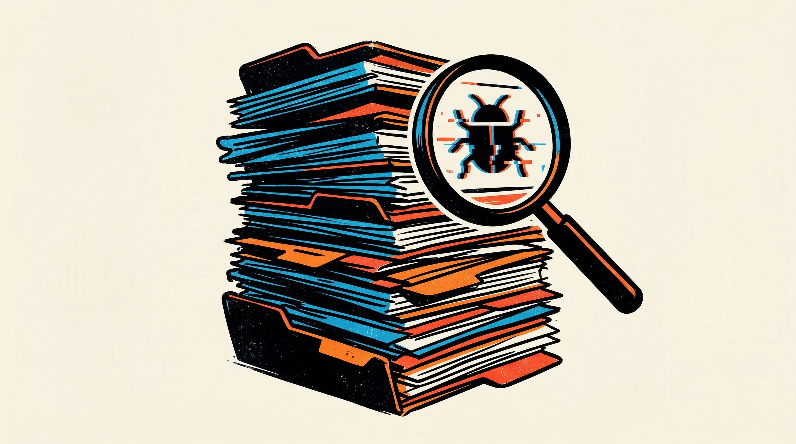 Digital illustration for article section "What It Means" in "Lucent Launches AI That Watches Session Replays to Catch Silent Bugs" - A minimalist, conceptual illustration depicting a towering, slightly uneven stack of abstract file f...