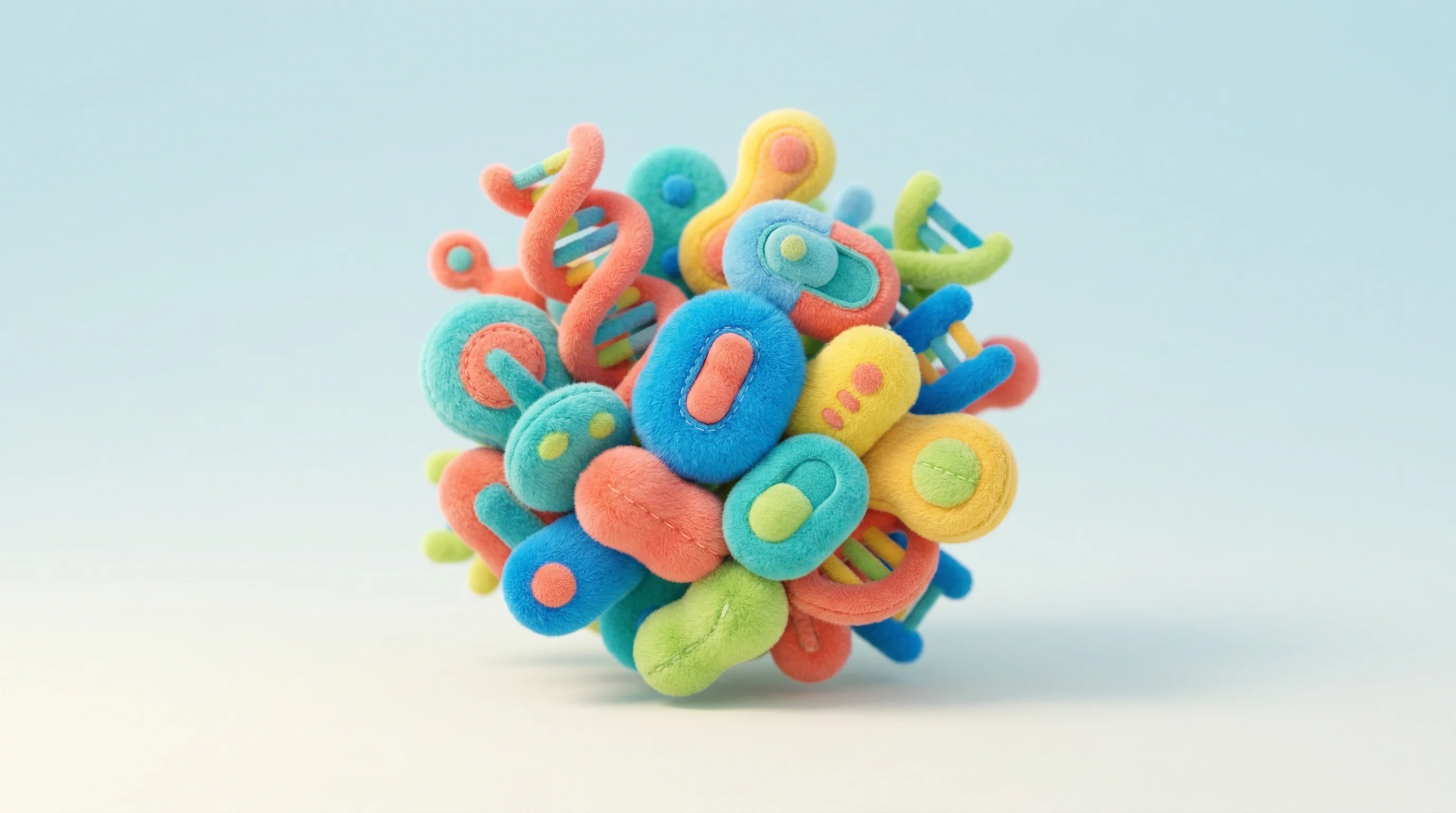 Digital illustration for article section "The Landscape Is More Crowded Than It Appears" in "AI-Designed DNA: The Race to Make Gene Therapies Safer" - A whimsical yet professional 3D conceptual illustration representing the crowded landscape of AI-des...