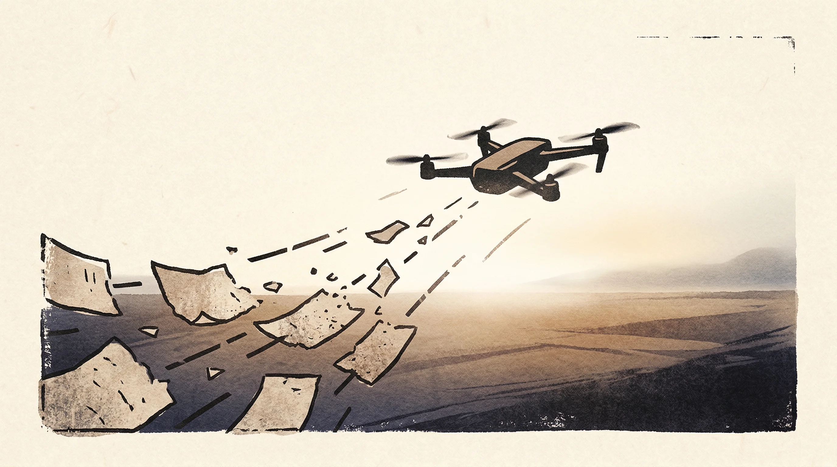 Digital illustration for article section "Regulation, Finally, Catches Up" in "Self-Charging Drones Land on Power Lines for Infinite Grid Monitoring" - A minimalist, conceptual illustration depicting a stylized drone silhouette soaring confidently towa...