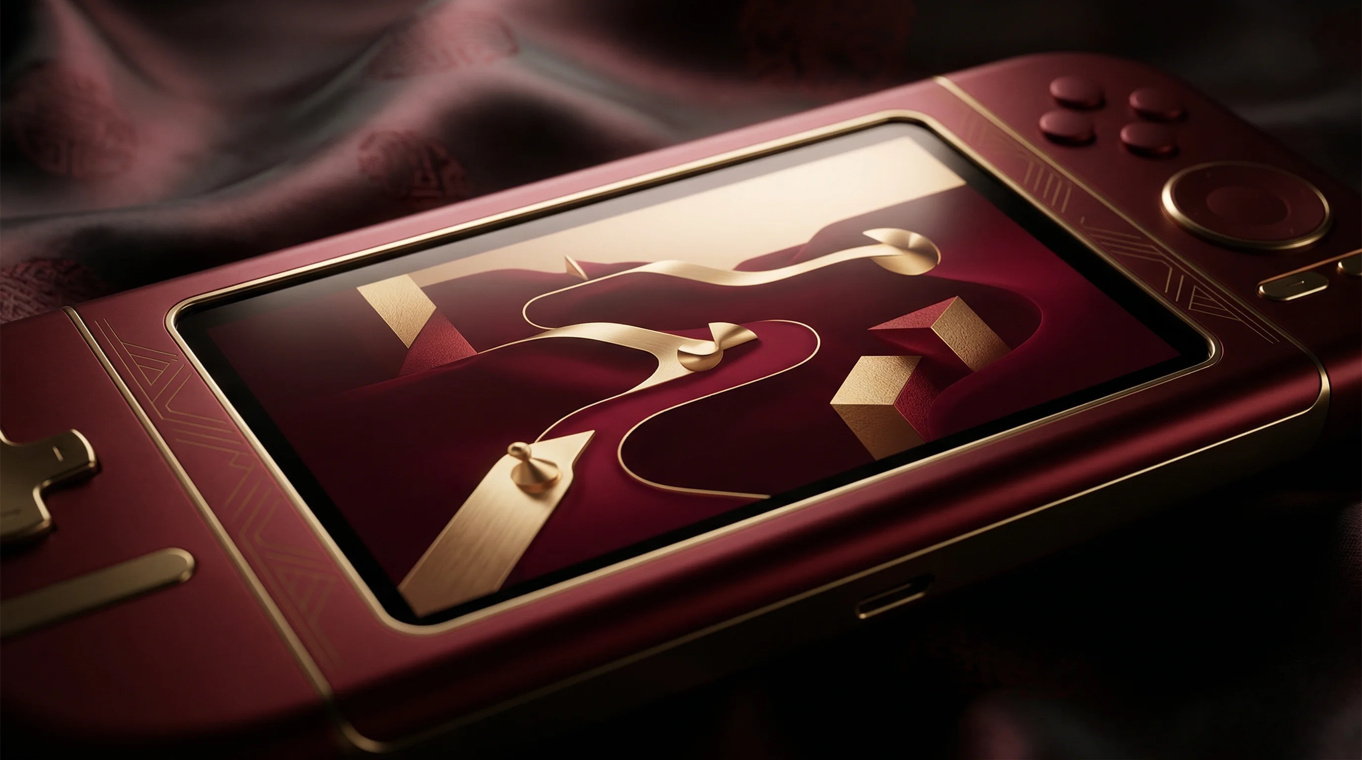 Digital illustration for article section "When the Prescription Is a Video Game" in "Digital Therapeutics 2026: Every FDA-Cleared Prescription App" - A conceptual close-up composition featuring a stylized, high-end handheld gaming device or tablet in...