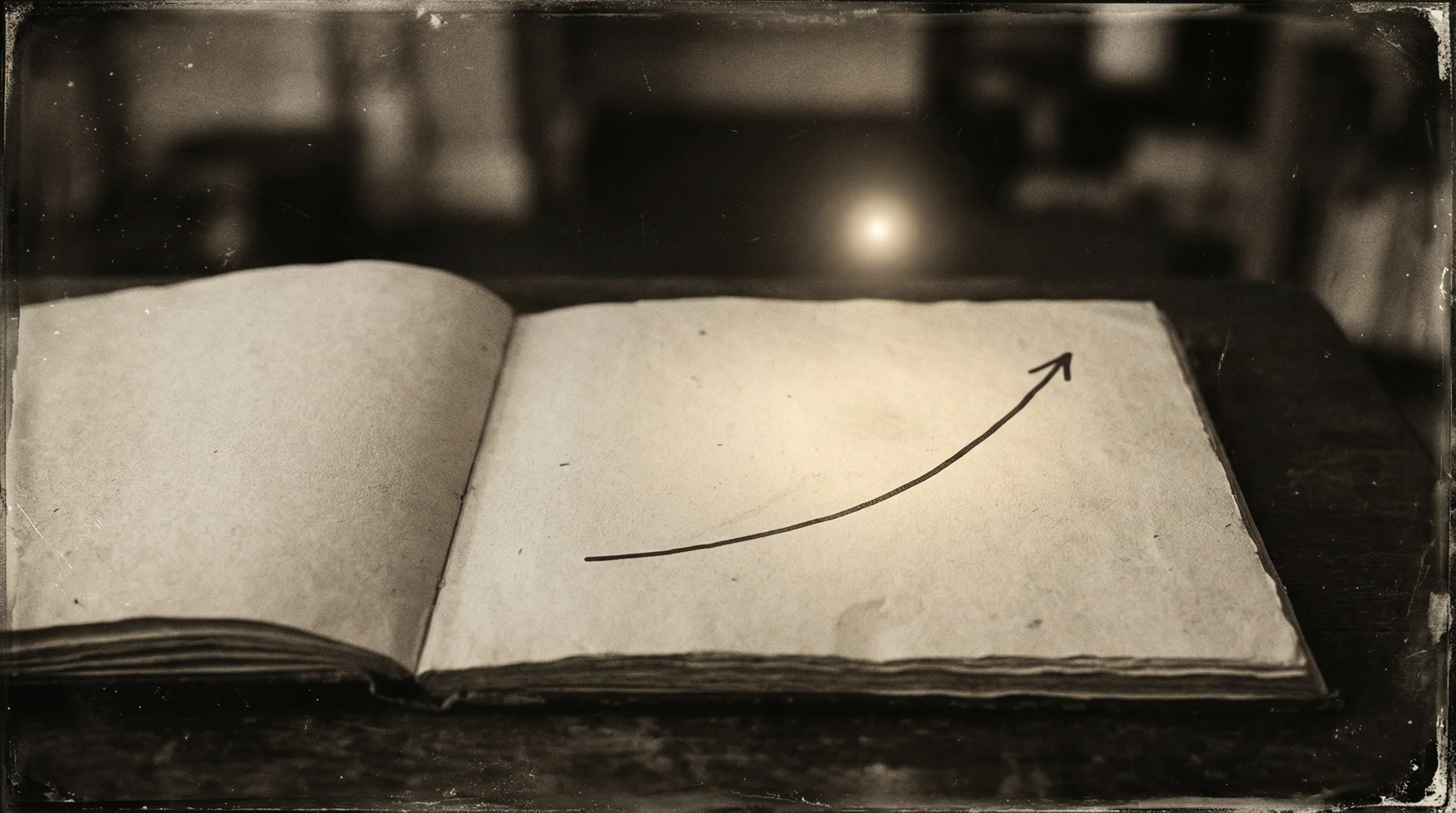 Digital illustration for article section "The Numbers Game" in "Nectir Secures $12.5M Series A for AI Platform Lifting Student GPAs" - A minimalist, conceptual still life featuring a single, elegantly bound academic journal open to a p...