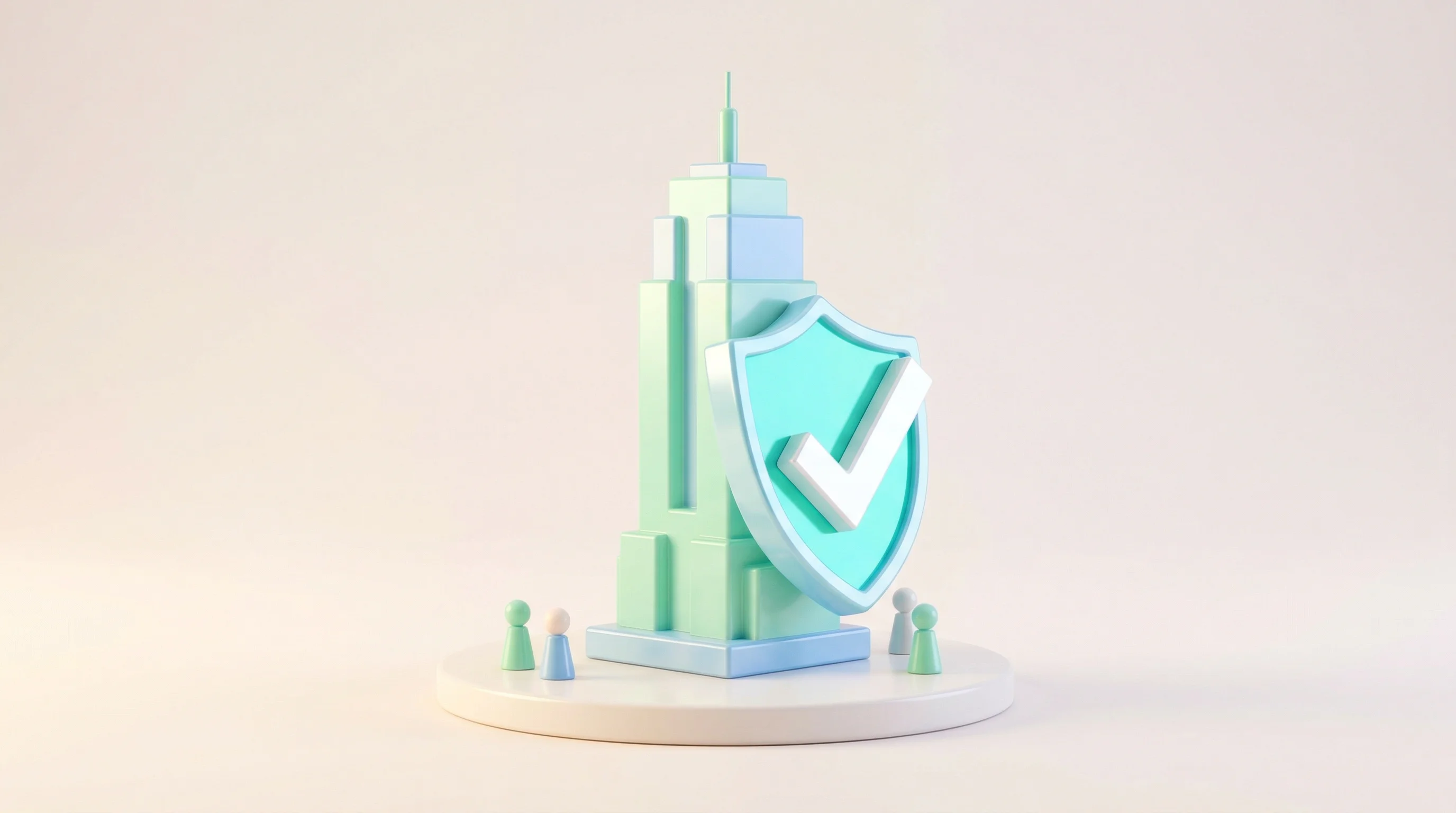 Digital illustration for article section "Content Section 3" in "Amigo Raises $11M Series A for Clinical AI Agents in 100+ Languages" - A conceptual 3D cartoon miniature model of a stylized, modern New York skyscraper resting on a clean...