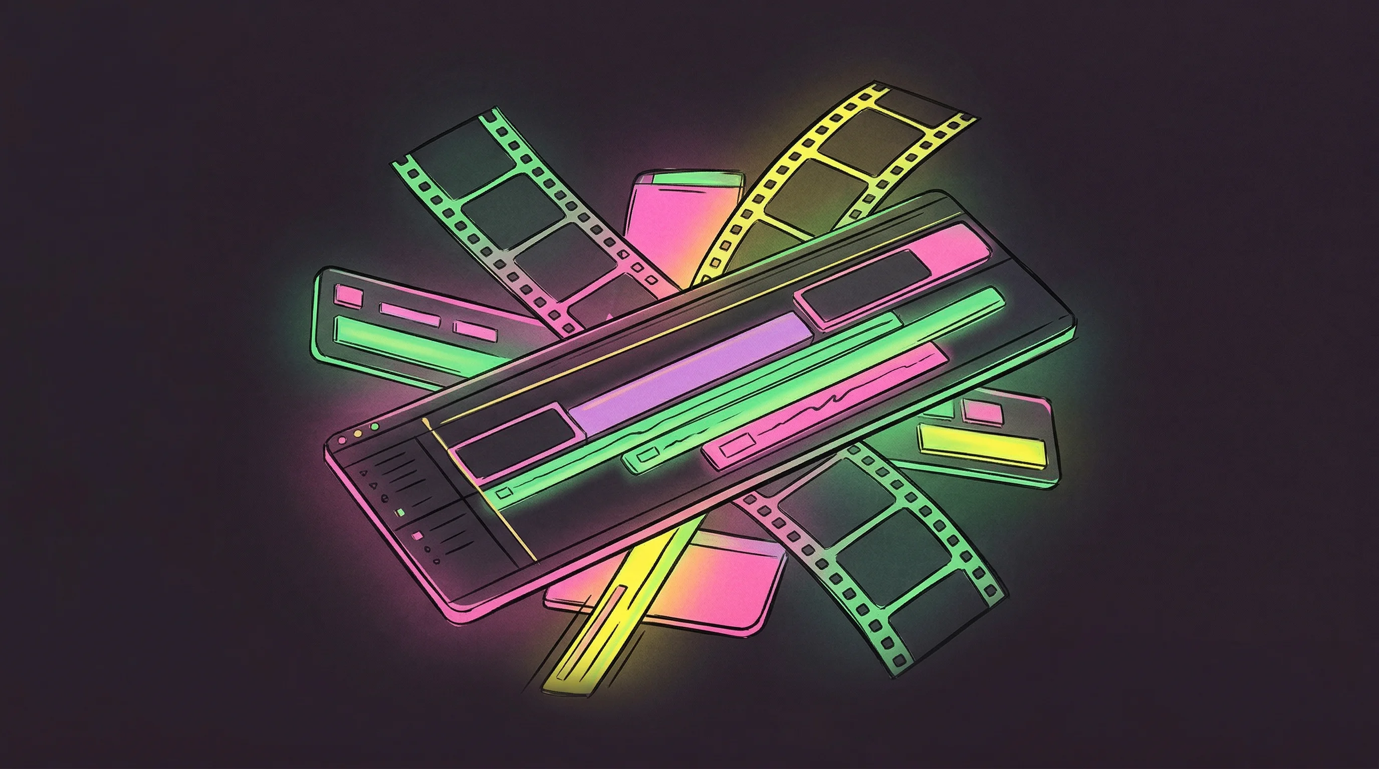 Digital illustration for article section "Context and Competition" in "YC-Backed Martini Launches 'Film Set' Interface for AI Video Production" - A clean, minimal, and conceptual composition representing a crowded but innovative competitive lands...