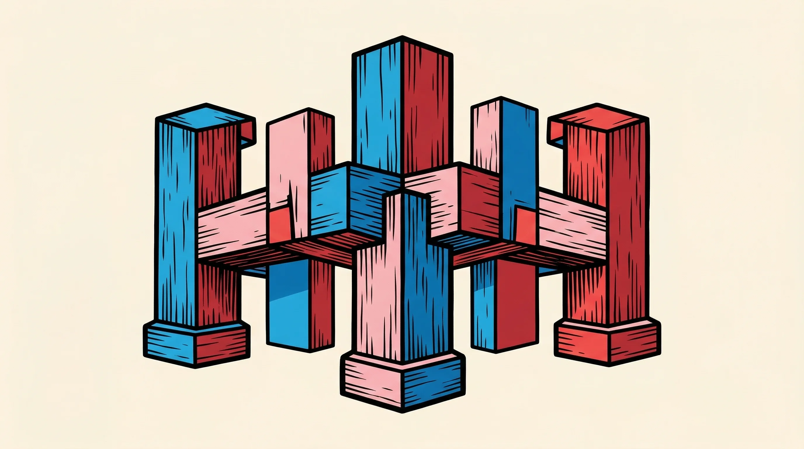 Digital illustration for article section "The Infrastructure Play" in "The Race to Build Infrastructure for AI Video Models" - A clean and minimal conceptual illustration of massive, interlocking architectural foundation blocks...
