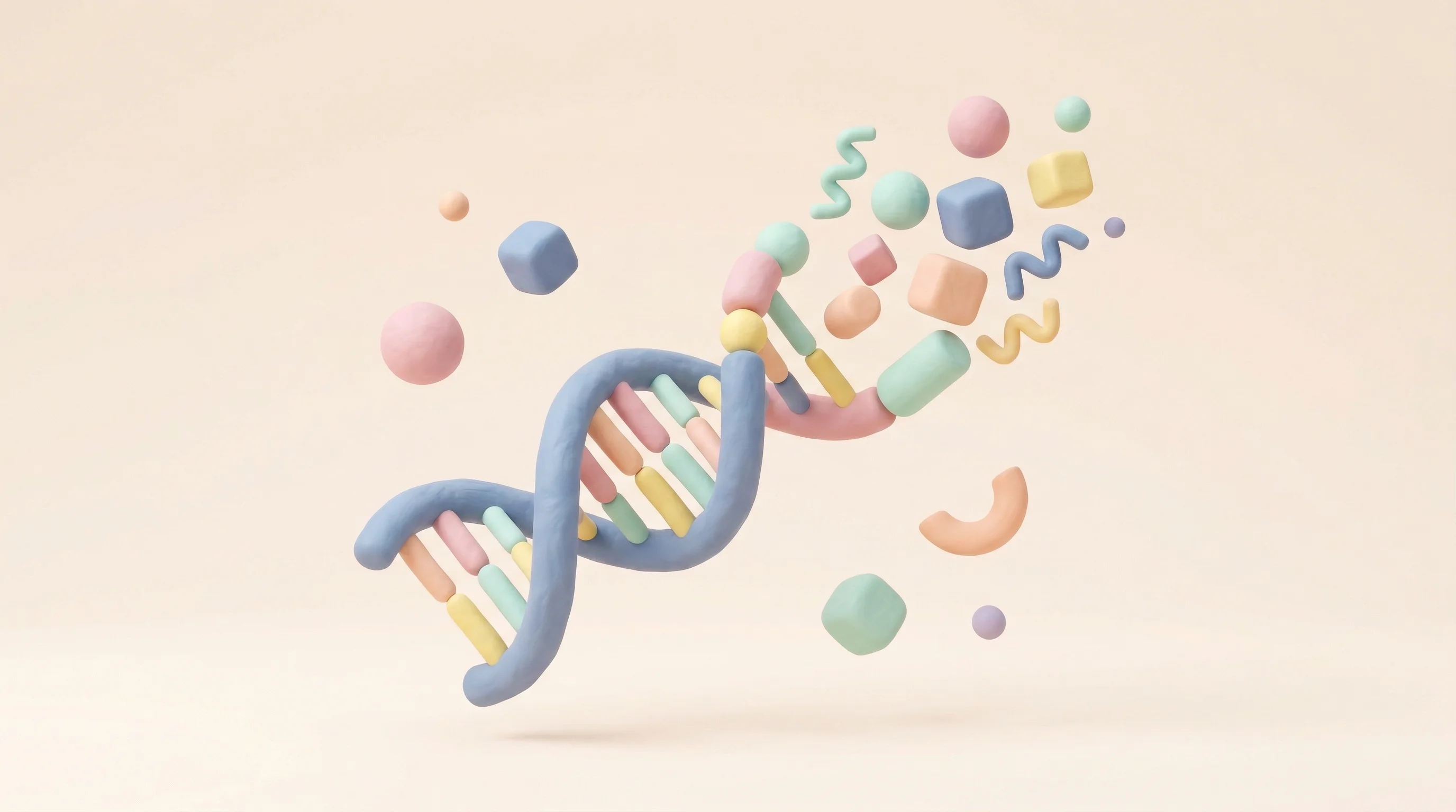 Digital illustration for article section "When Prediction Became Generation" in "AI Designs DNA 'Switches' to Make Gene Therapies Safer" - A minimalist, conceptual 3D illustration symbolizing the intersection of machine learning and regula...