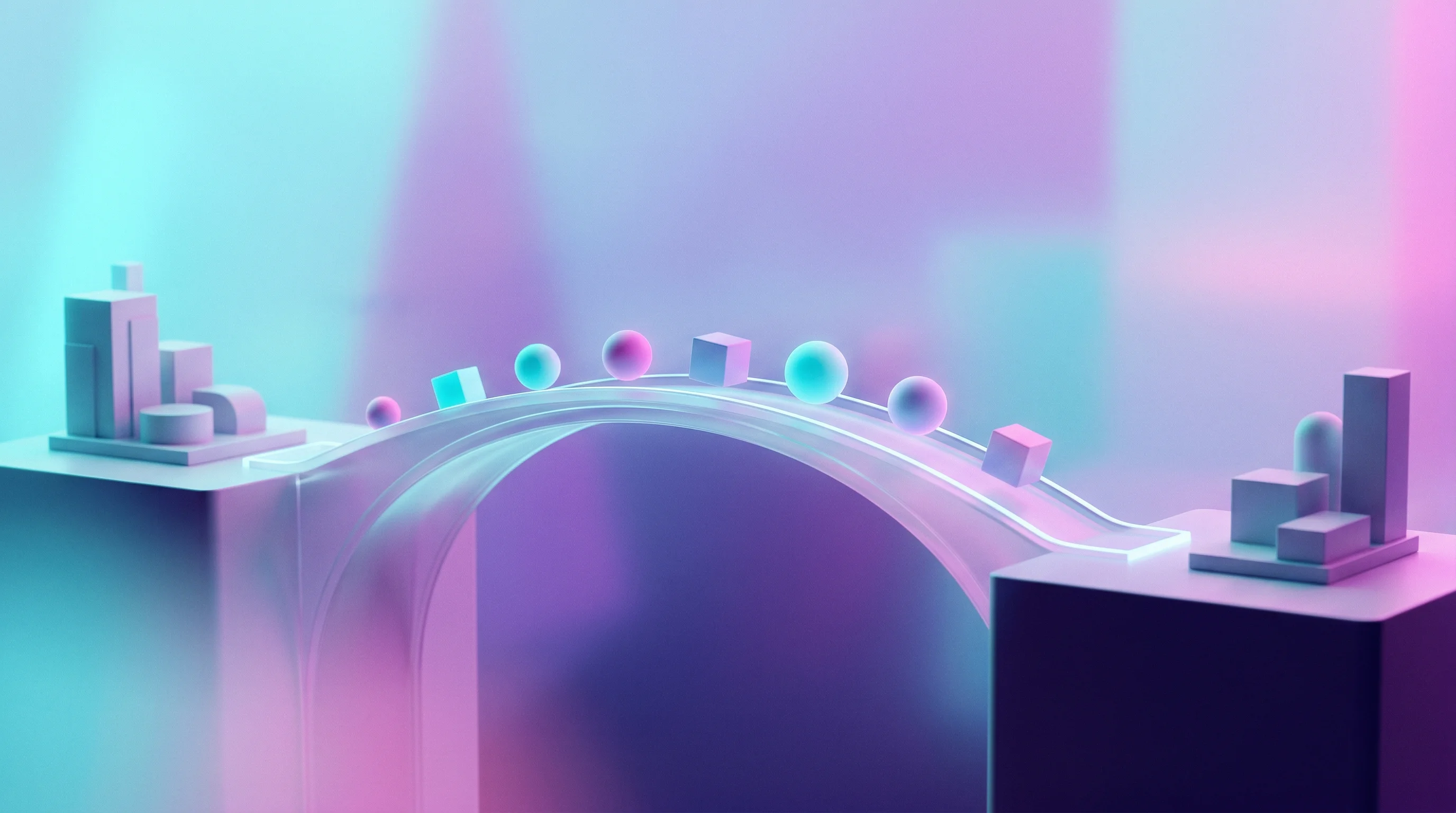 Digital illustration for article section "Next Steps" in "OpenCFO Raises $2M Seed to Build AI-Native Finance OS for CFOs" - A clean, minimalist composition featuring two sleek, abstract geometric platforms connected by a smo...