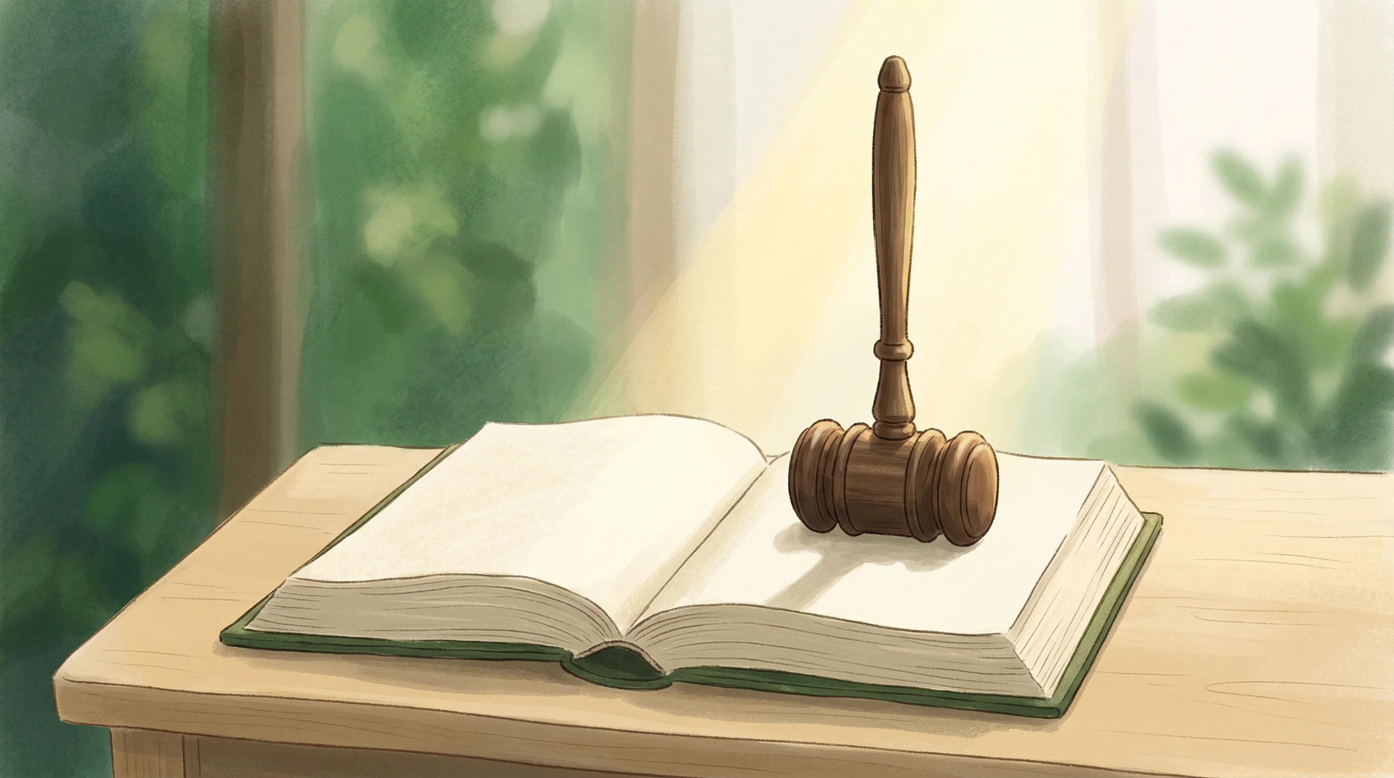 Digital illustration for article section "When Wrong, Confidently So" in "Small Legal AI Startup Claims Perfect Bar Exam Score vs. ChatGPT" - A solitary wooden legal gavel proudly resting completely upside down on a pristine, open law book, s...