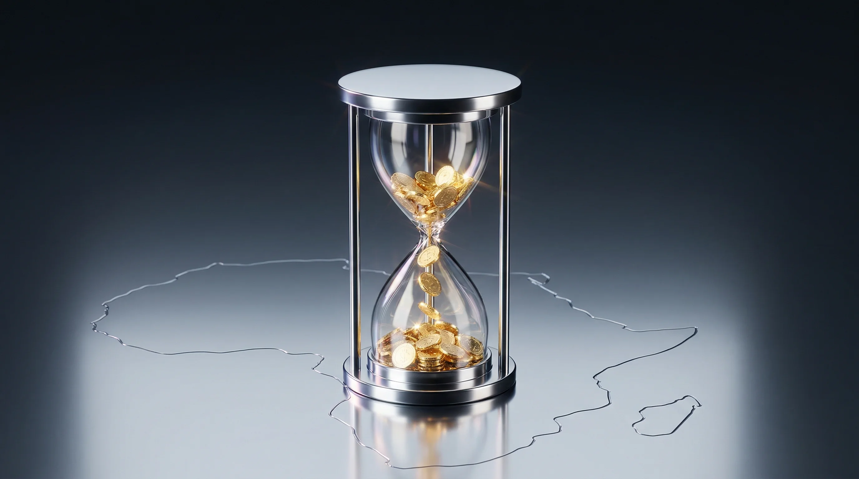 Digital illustration for article section "What the Funding Buys" in "Orca Fraud Raises $2.35M Seed for Real-Time Fraud Detection in Africa" - A minimalist, conceptual hourglass serving as the central focal point, representing the financial ru...