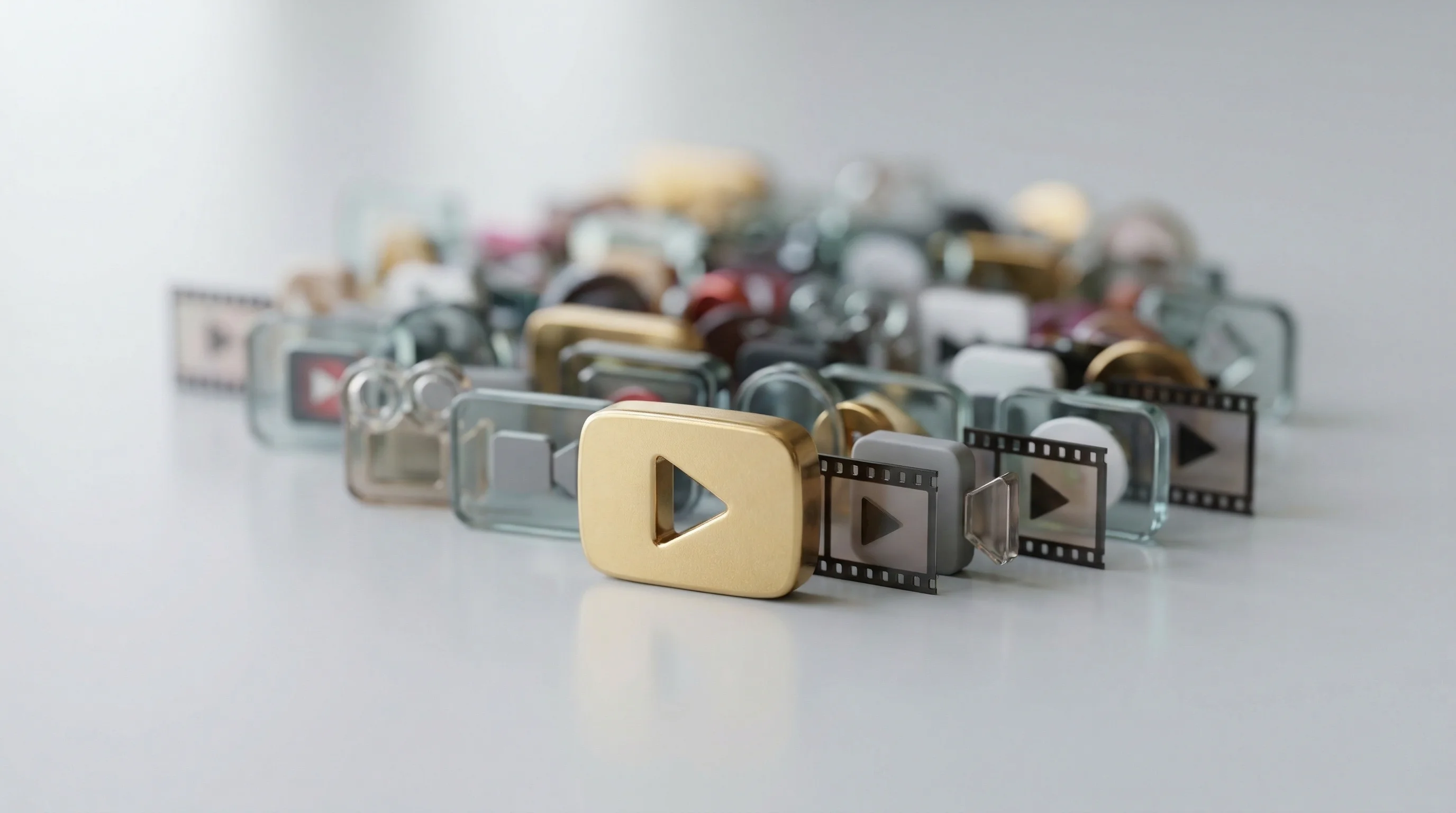 Digital illustration for article section "A Crowded, Expensive Field" in "YouTube Co-Founder Chad Hurley's Stealth AI Video Startup EyeTell" - A conceptual miniature macro photograph representing a crowded, high-stakes competitive market, feat...