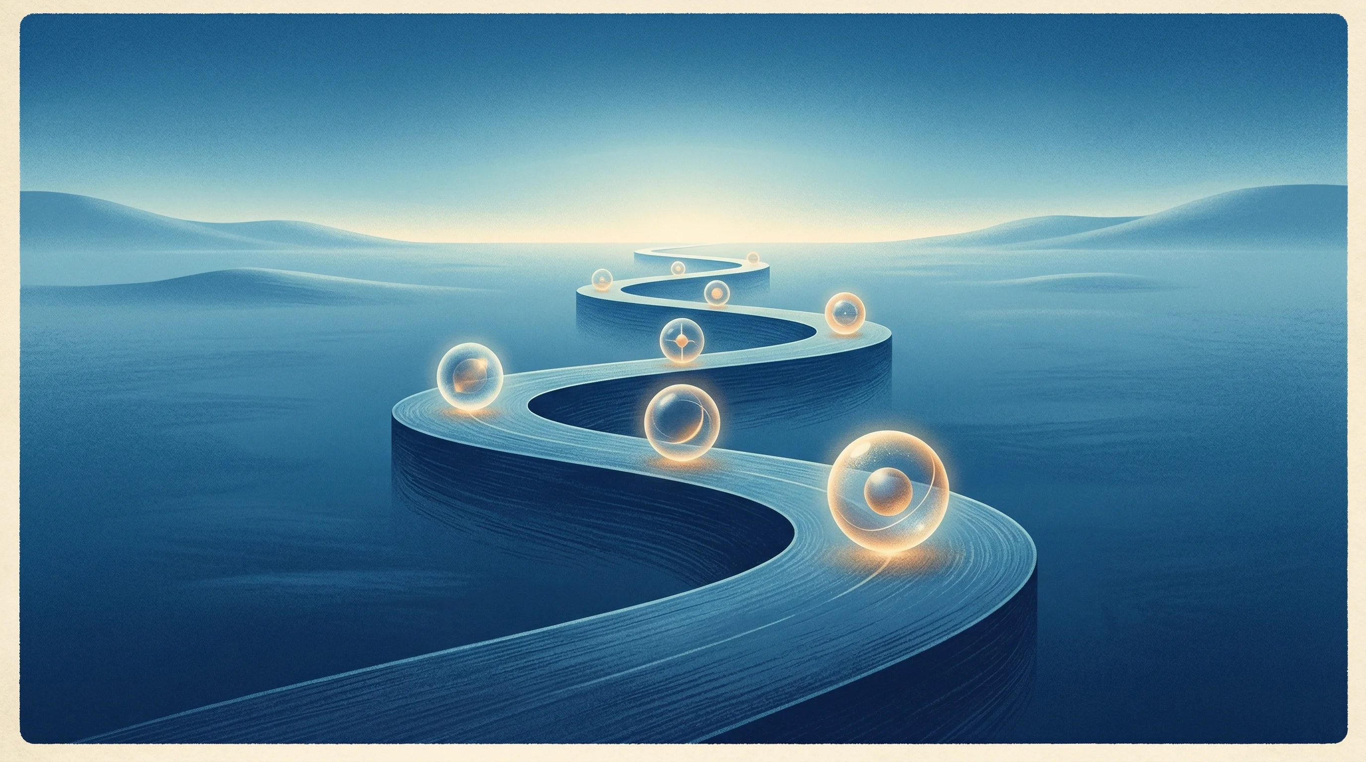 Digital illustration for article section "Milestones and Unknowns" in "China's BCI Boom: How Brain-Computer Startups Are Racing to Market" - A minimal and conceptual illustration representing ambitious future milestones and regulatory pathwa...