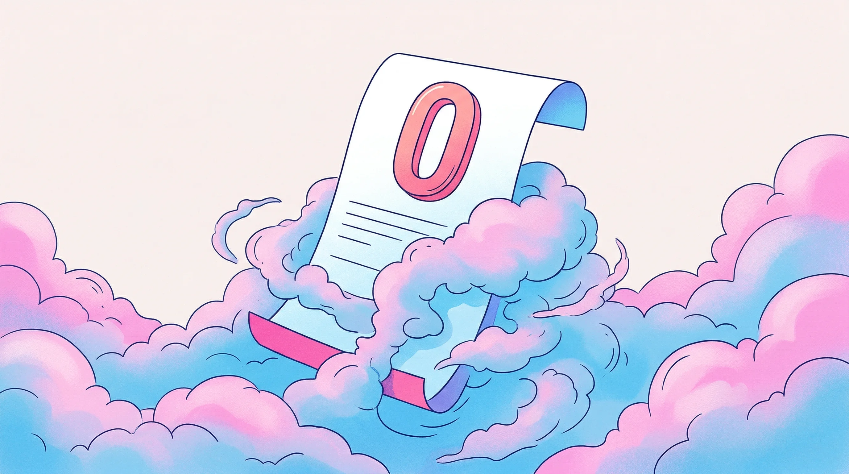 Digital illustration for article section "The Fee Fog" in "Walbi Launches No-Code AI Trading Agents for Retail Crypto" - A conceptual, modern illustration of a stylized, oversized trading receipt floating in a dense, swir...