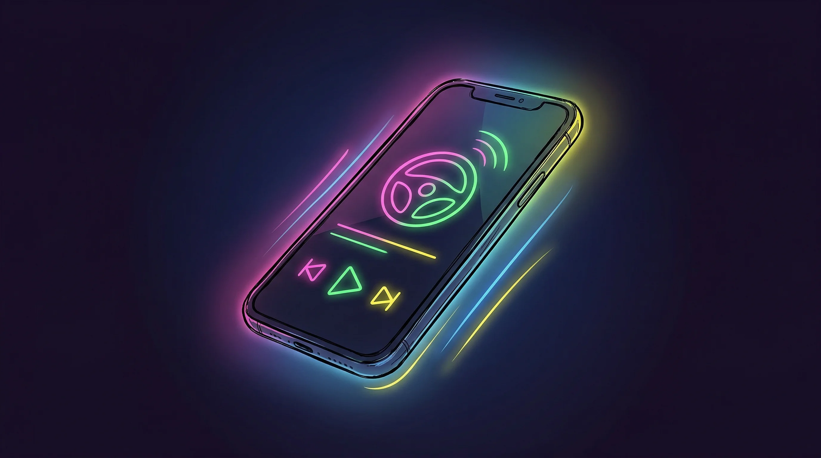 Digital illustration for article section "Moving Fast, Staying Small" in "NotebookLM Founders' Huxe Turns Your Digital Life Into AI Radio" - A sleek, minimalist smartphone angled dynamically forward to convey a sense of rapid momentum and ag...