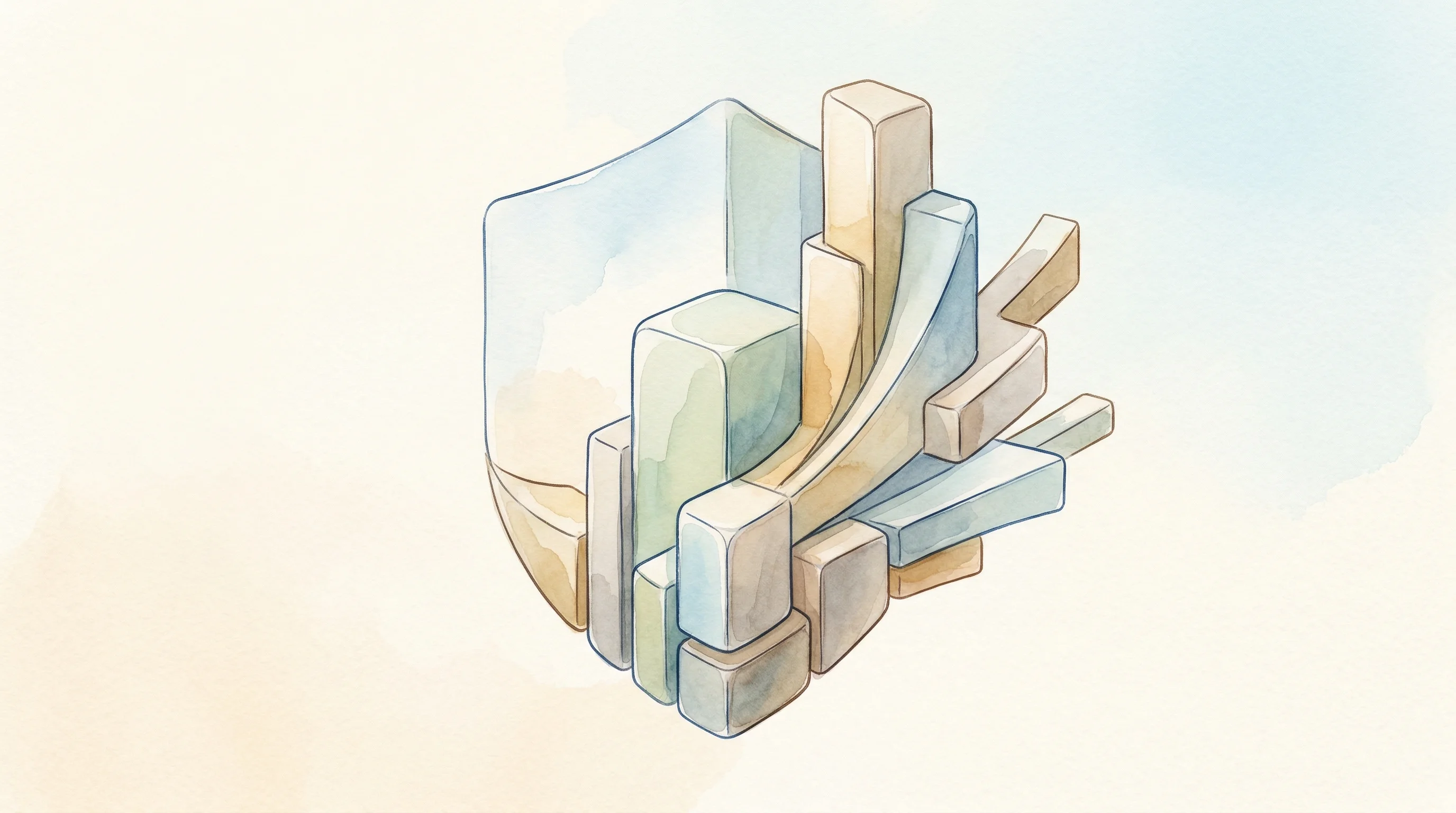 Digital illustration for article section "Content Section 3" in "Mandiant Founder Kevin Mandia Raises Record $189.9M for AI Security Startup" - A contemporary minimalist watercolor illustration of an abstract, geometric structure resembling a p...
