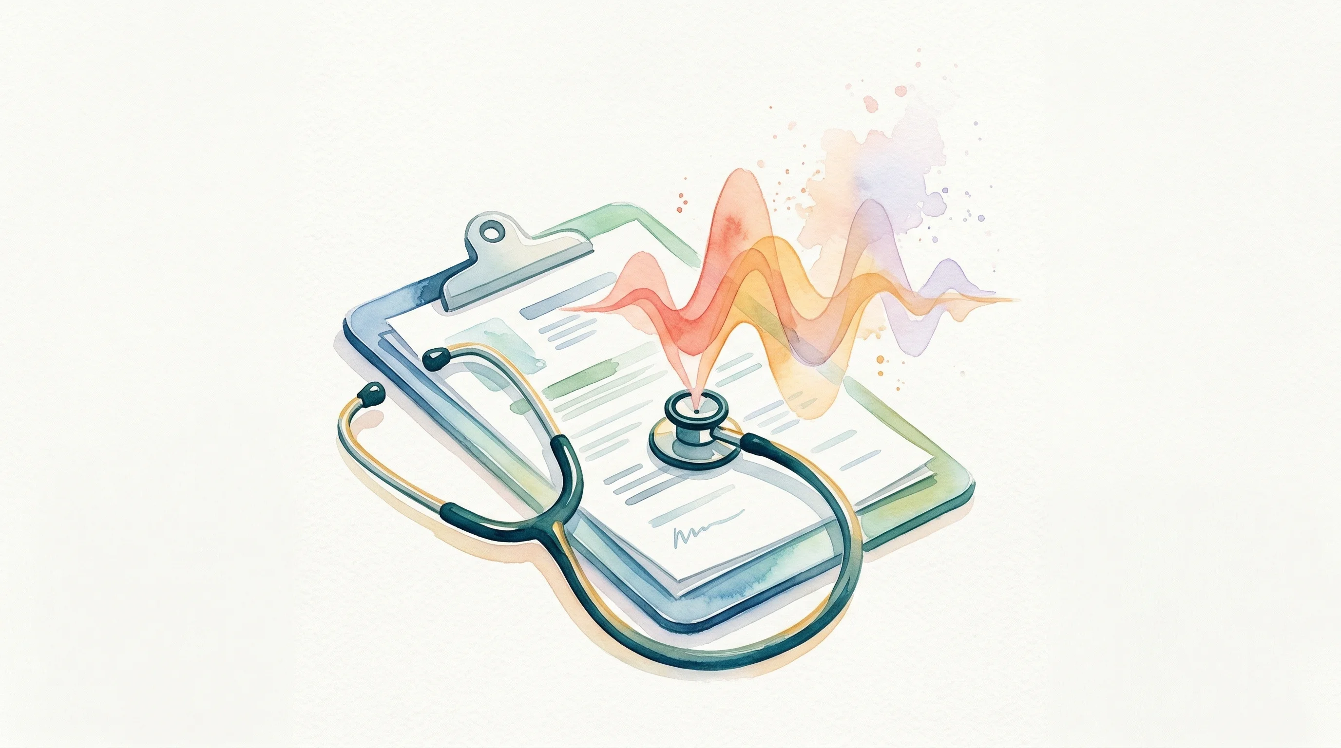 Digital illustration for article section "Healthcare as the Opening Move" in "Yann LeCun's AMI Labs Raises $1B to Prove LLMs Are a 'Dead End'" - A minimalist and conceptual representation of modern healthcare AI, featuring a sleek, simplified cl...