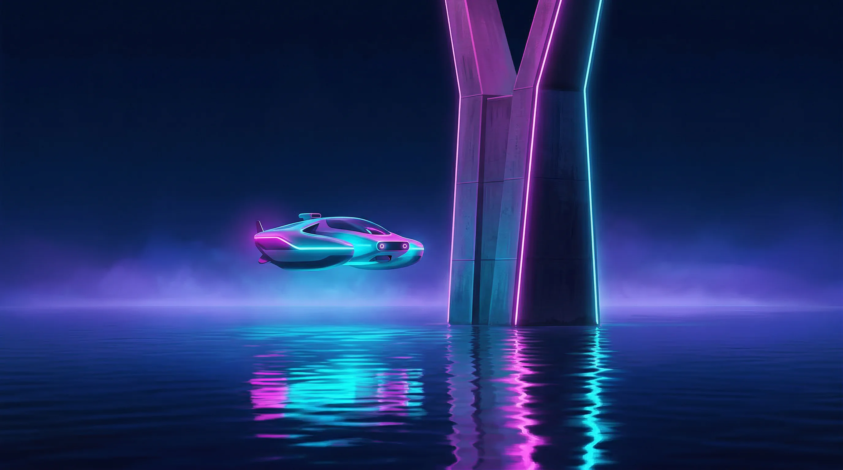 Digital illustration for article section "A Sparse Field" in "India's First Amphibious Drone Flies and Dives for Defense, Environment" - A minimalist, highly conceptual scene featuring a single, sleek amphibious drone hovering just above...
