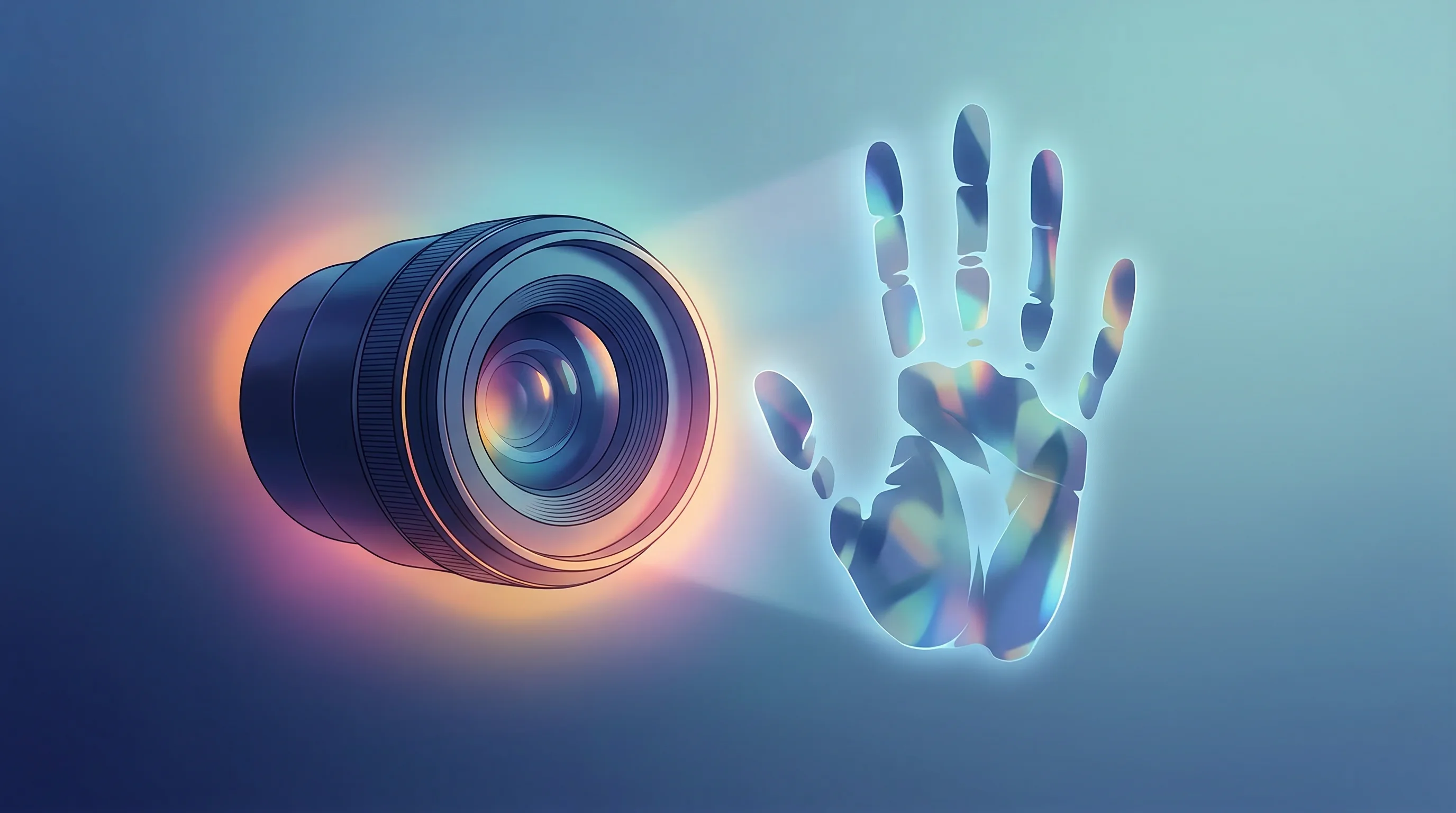 Digital illustration for article section "The Software Trade-Offs" in "Palm Biometrics Meets AI: VeryAI's Dual Defense Against Deepfake Fraud" - A conceptual, minimalist composition illustrating software-based palmprint recognition, featuring a ...