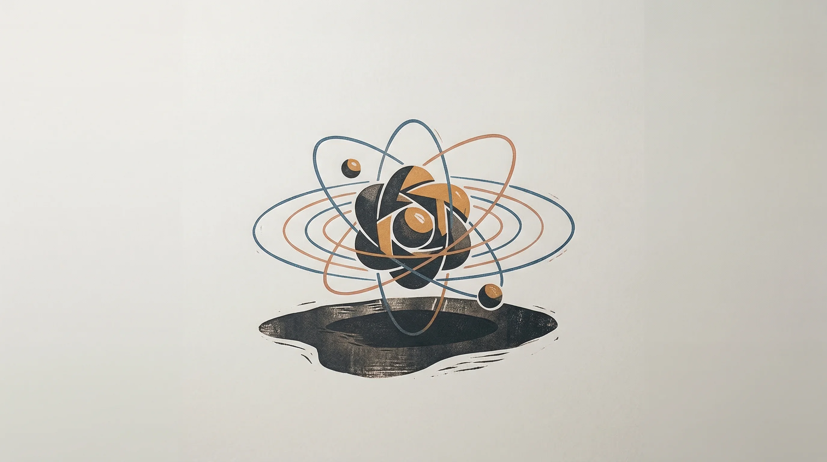 Digital illustration for article section "Building in Stealth" in "Stardust Raises $60M for Controversial Solar Geoengineering Tech" - A minimalist, conceptual illustration representing the stealthy development of atomic science, featu...