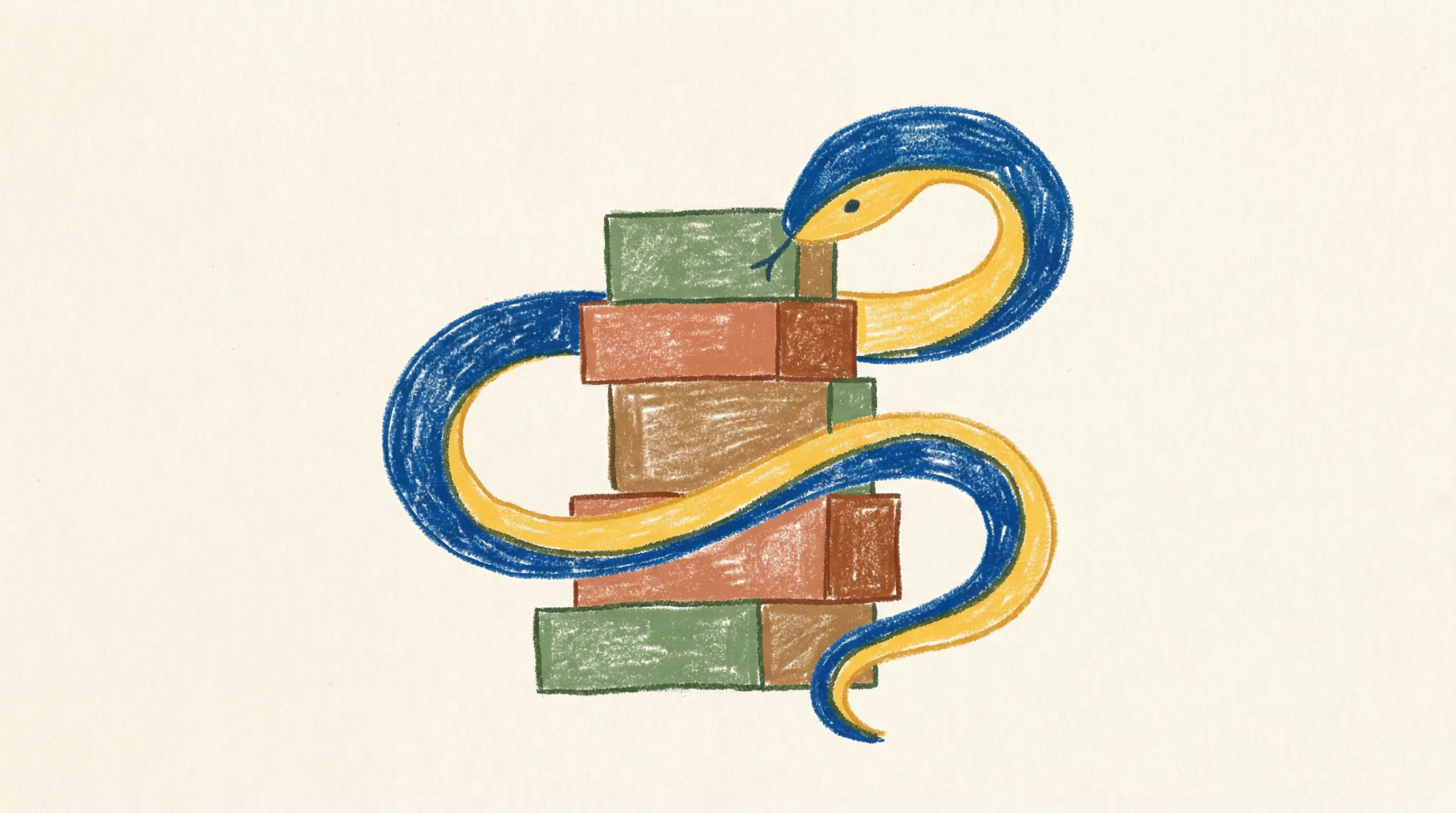 Digital illustration for article section "The Python Question" in "Tower.dev Raises $6.4M to Build 'Databricks of Python Era'" - A clean, minimalist conceptual composition featuring a fluid, abstract snake shape symbolizing Pytho...