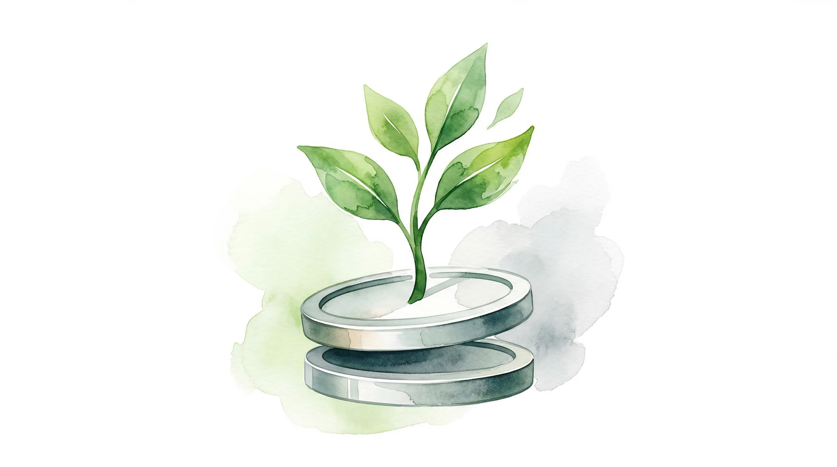Digital illustration for article section "Capital from Climate-Tech Backers" in "AmpliSi Raises £2M to Scale Sustainable Silicon Battery Anodes" - A minimalist and conceptual illustration representing clean-tech capital investment, featuring a vib...
