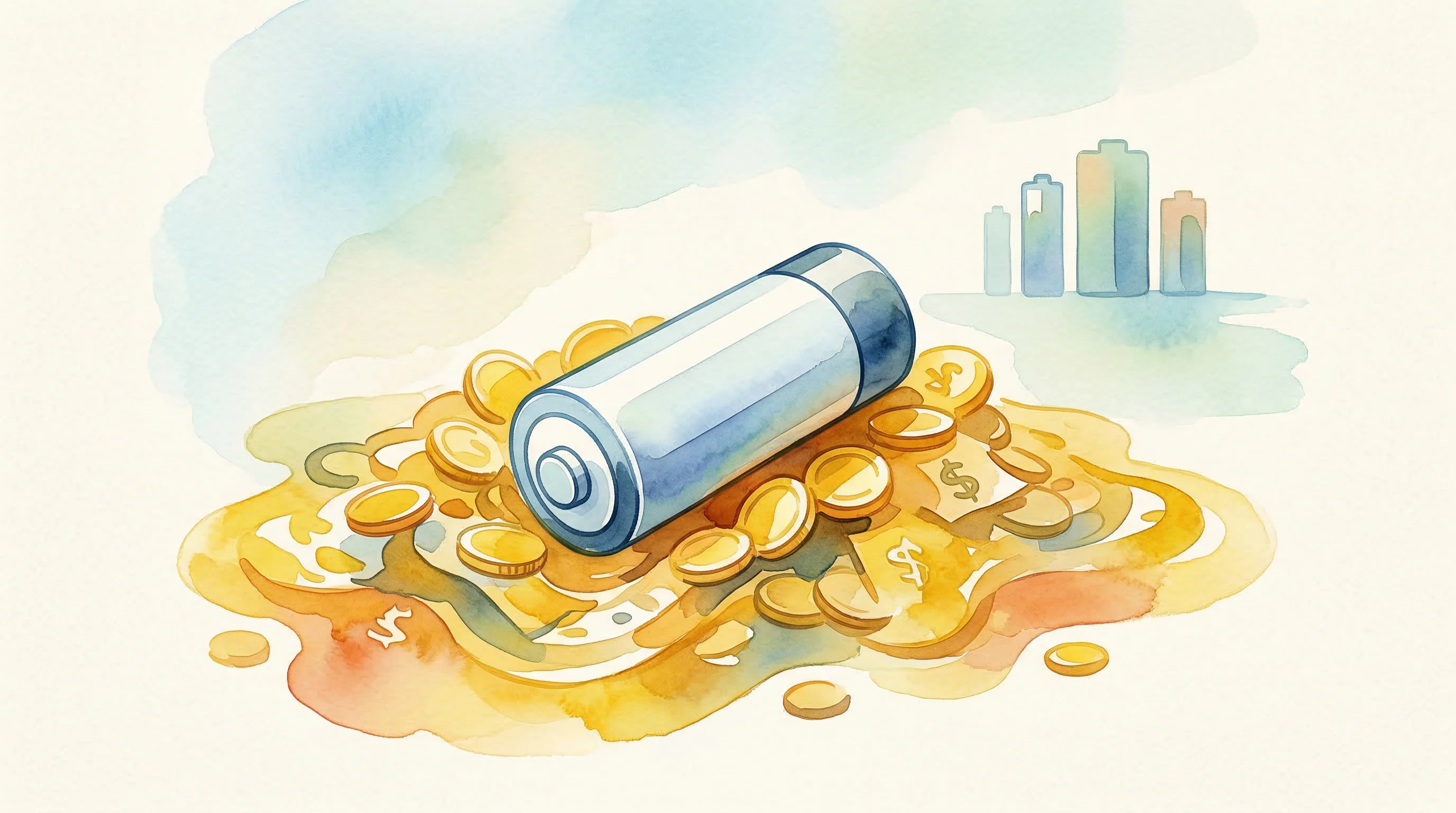 Digital illustration for article section "A Crowded Field with Deep Pockets" in "AmpliSi Raises £2M to Scale Sustainable Silicon Battery Anodes" - A conceptual, minimalist illustration representing a crowded field of heavy financial investment in ...