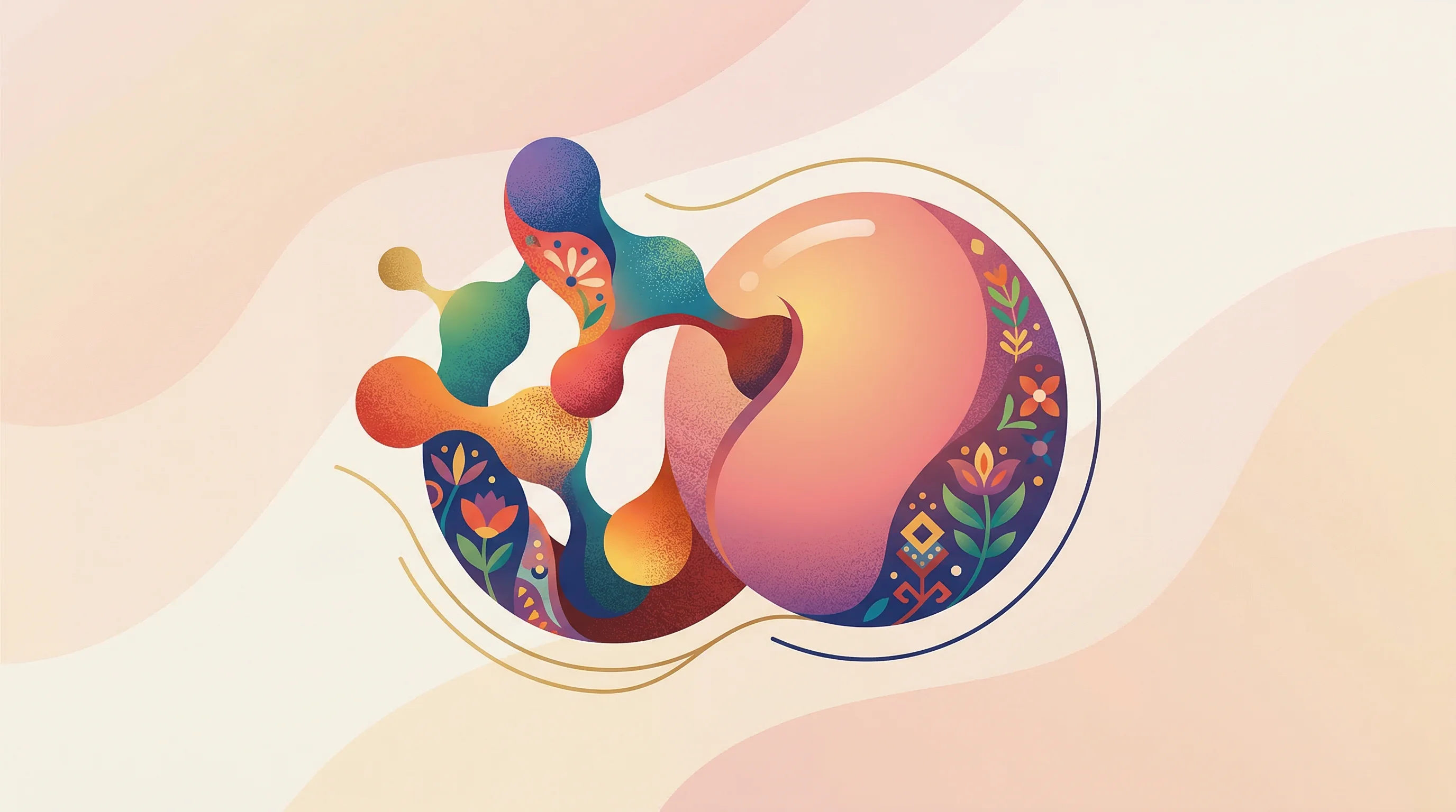 Digital illustration for article section "The Long Road From Genome to Clinic" in "Mining Parasite Evolution: Ditto Bio's Novel Path to Autoimmune Drugs" - A conceptual and elegant illustration of an organic, abstract molecular structure gracefully intertw...