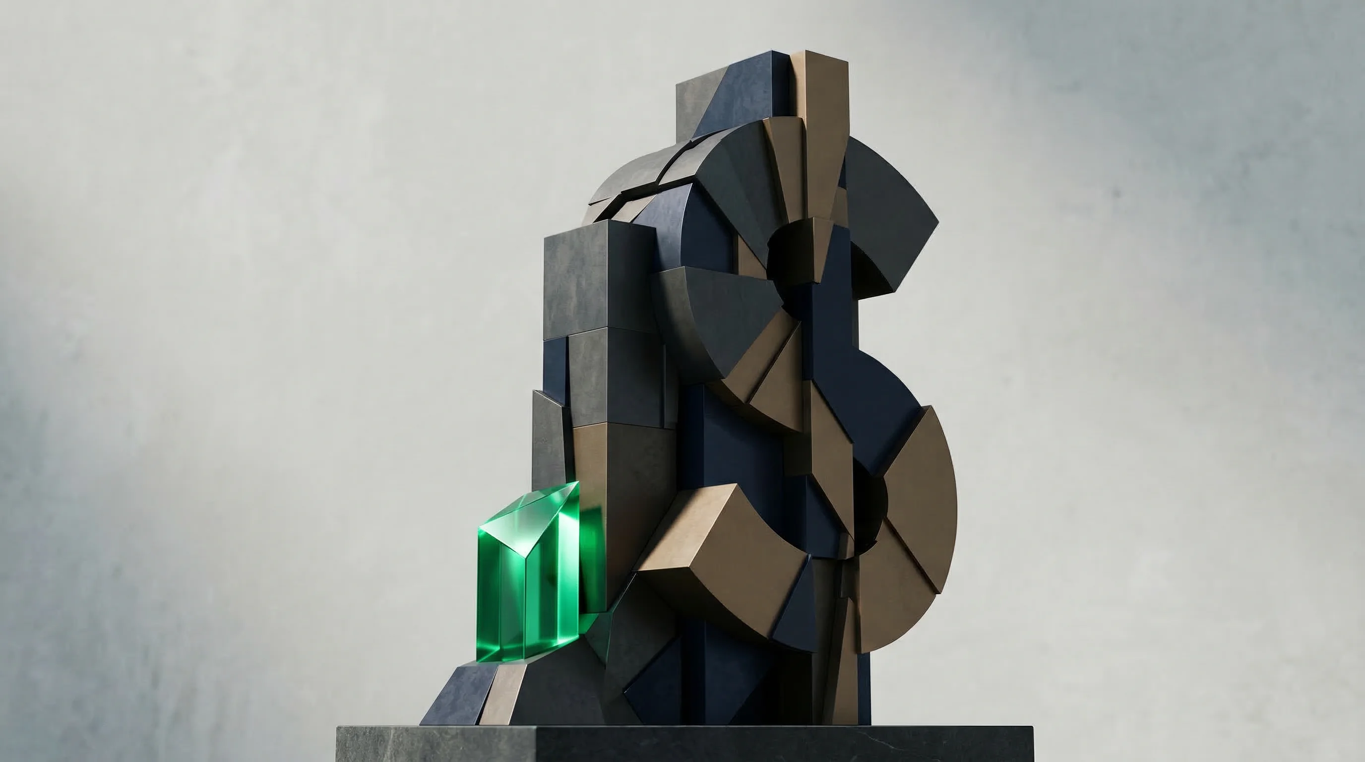 Digital illustration for article section "The Numbers, With Caveats" in "Oolka Raises $7M Seed to Democratize Credit Access in India" - A minimalist and conceptual geometric representation of financial metrics and growth caveats, featur...