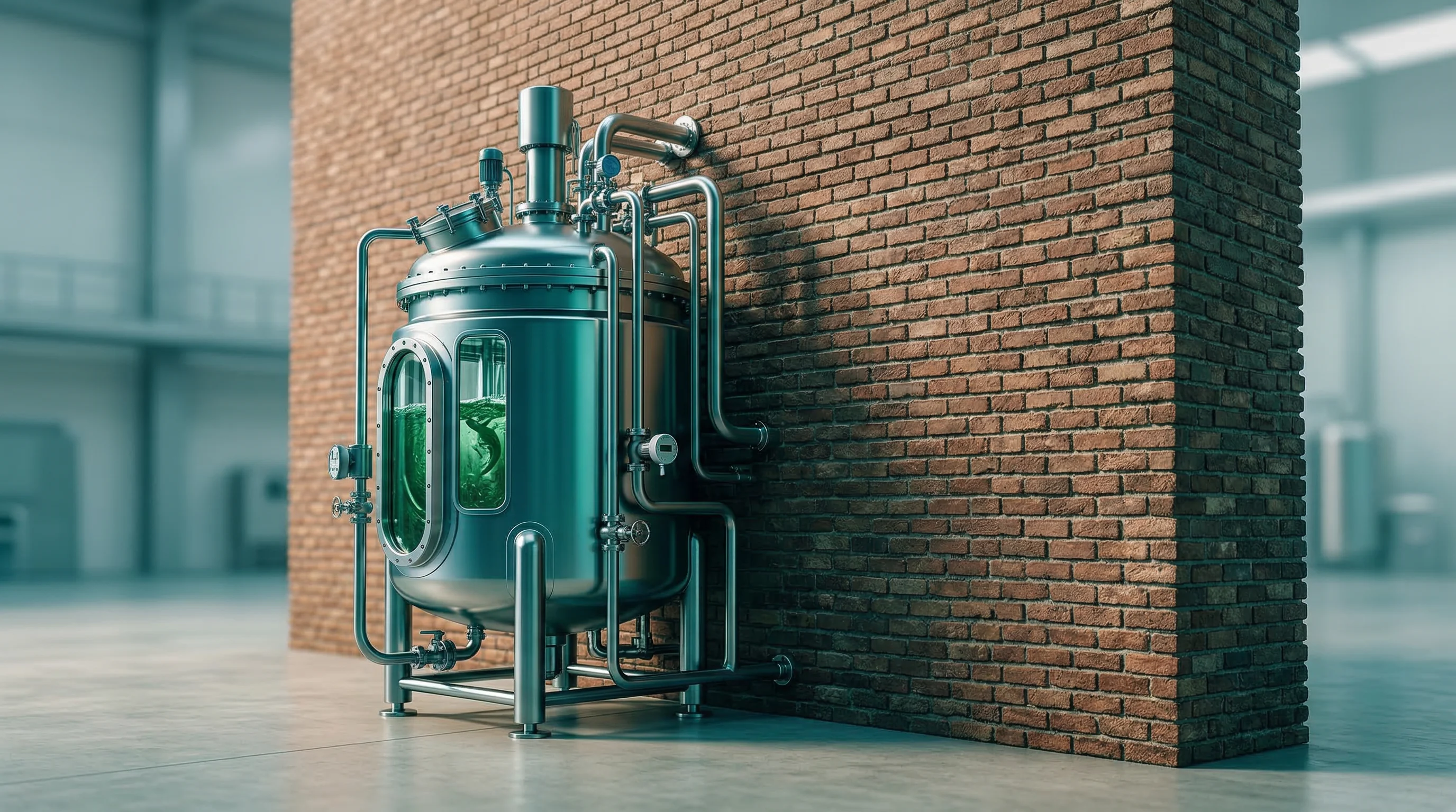 Digital illustration for article section "Bioreactors: The Next Brick Wall" in "Why Lab-Grown Meat Companies Are Failing Despite Billions Invested" - A striking, conceptual representation of the financial barriers in biotechnology, featuring a massiv...