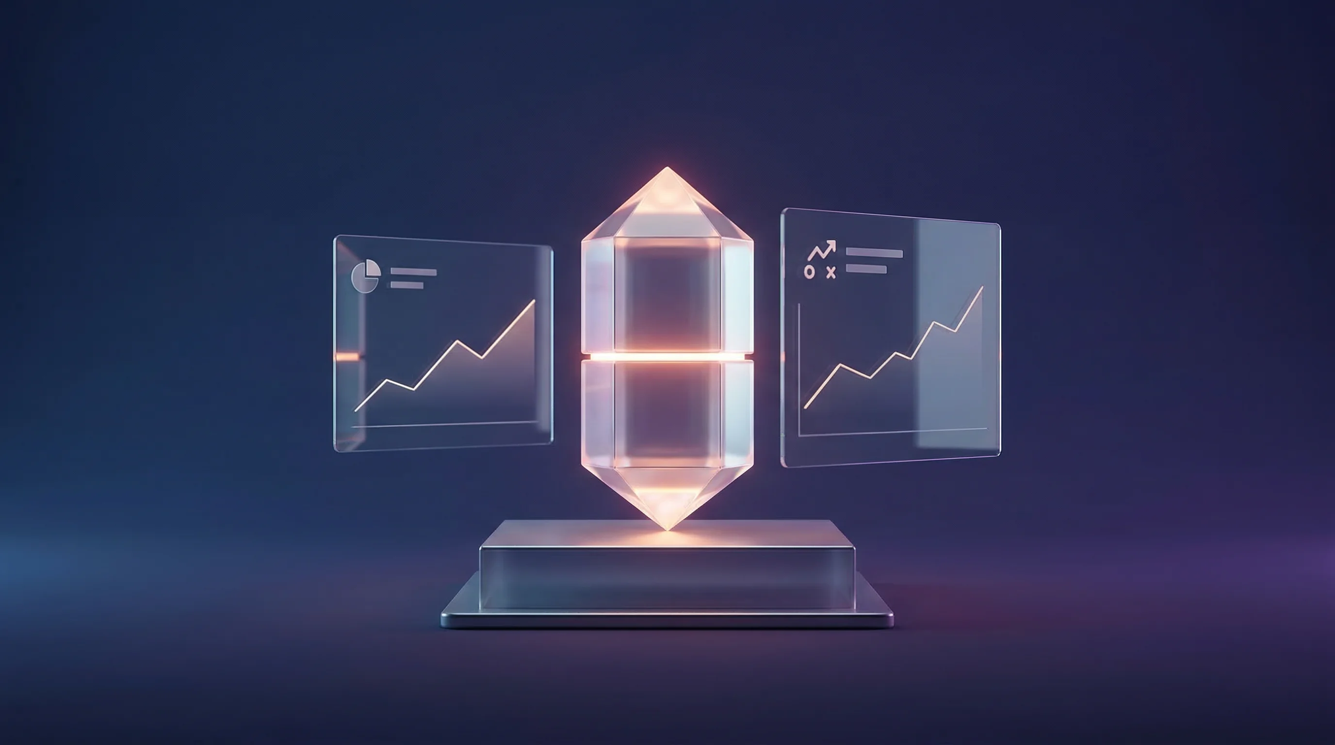 Digital illustration for article section "A marketplace for trading logic" in "Walbi Launches No-Code AI Trading Agents for Retail Crypto Traders" - A minimalist, modern 3D motion graphics conceptualization of a digital marketplace for trading logic...