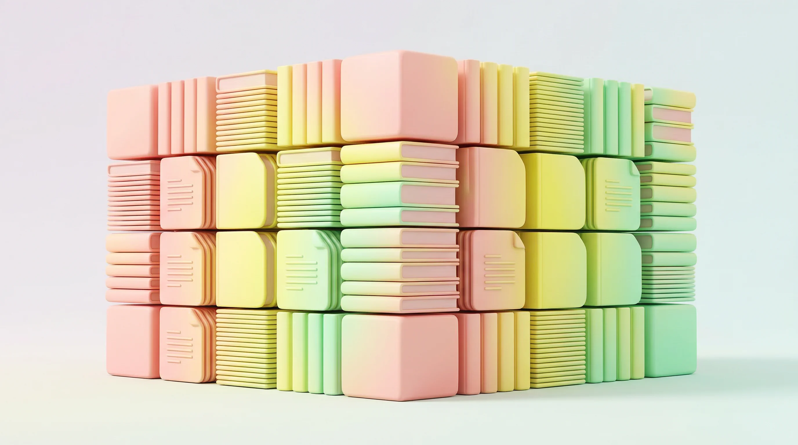 Digital illustration for article section "A Foundation Built on Structured Records" in "Bootstrapped Legal AI Startup Claims 100% on Bar Exam vs GPT's 93%" - A minimalist, modern 3D conceptual illustration of a strong foundation built from perfectly organize...