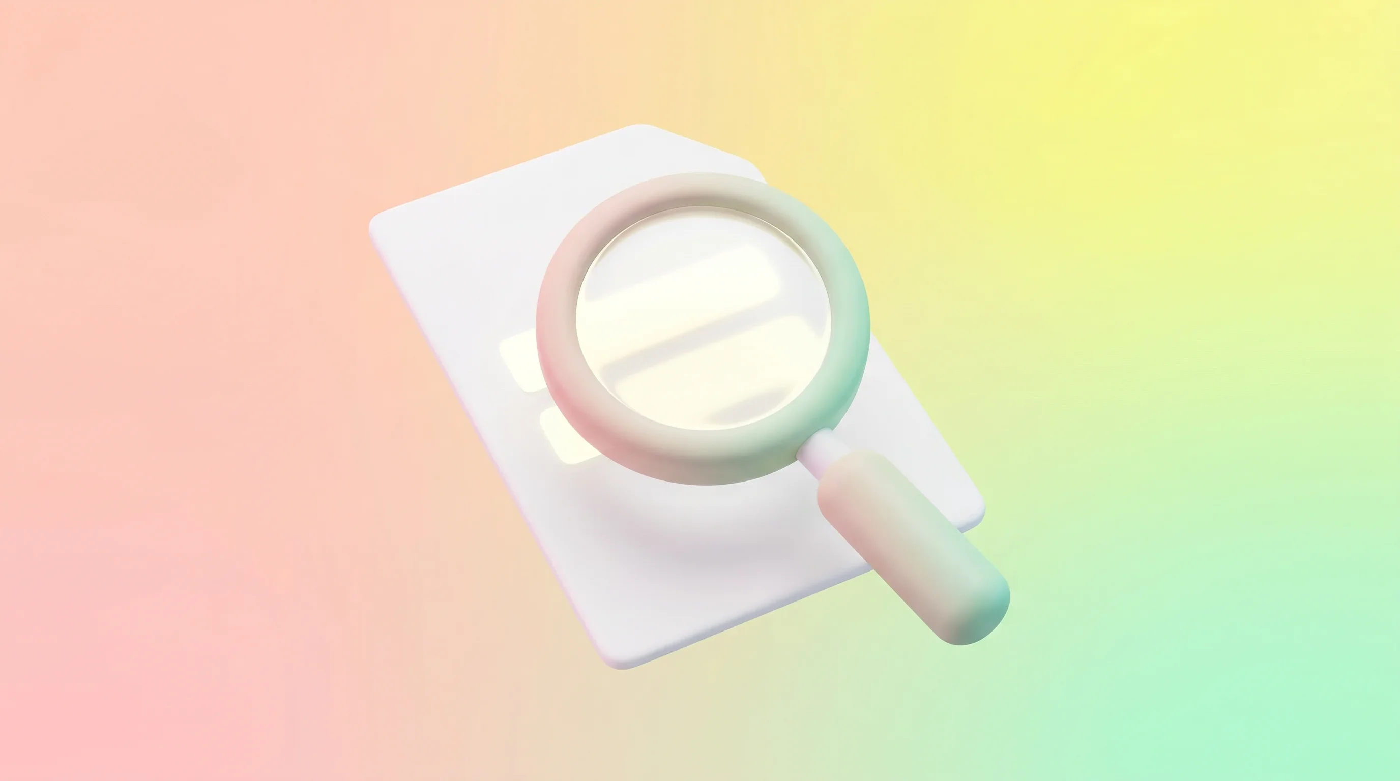 Digital illustration for article section "Reading the Fine Print" in "Bootstrapped Legal AI Startup Claims 100% on Bar Exam vs GPT's 93%" - A minimalist, conceptual 3D illustration of a stylized, smoothly rounded magnifying glass hovering o...