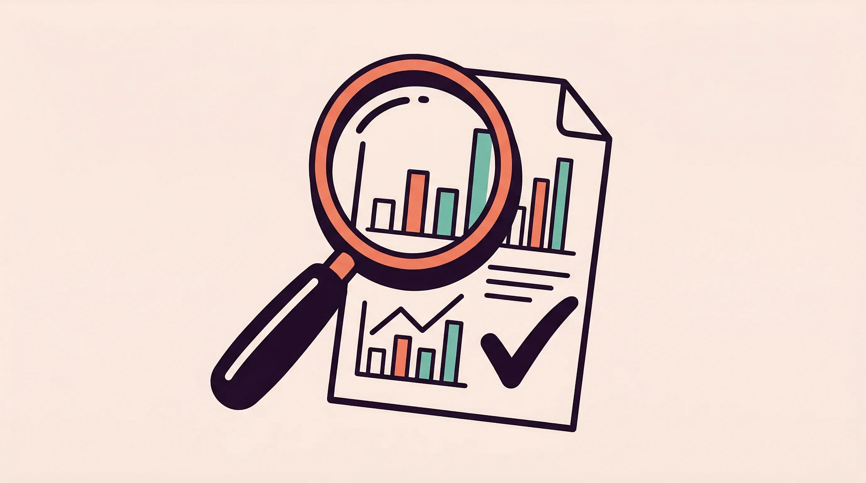 Digital illustration for article section "The Standard We Can't Compromise" in "Syntra Raises $10M Seed to Automate Medical Billing with AI" - A clean and minimalist illustration of a large, stylized magnifying glass hovering over a simplified...