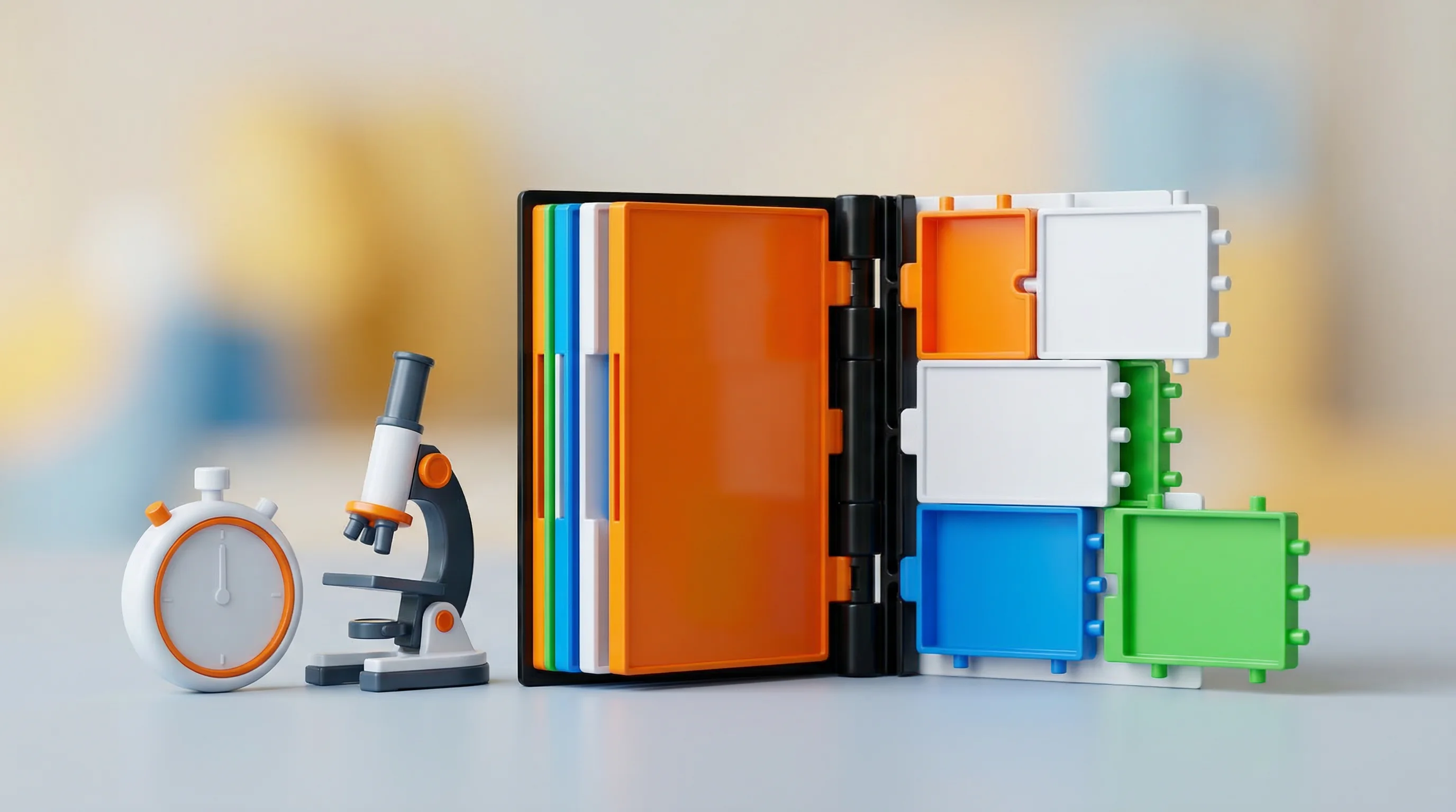 Digital illustration for article section "The Unfinished Playbook" in "AI Co-Scientists Are Automating Research End-to-End. Can They Be Trusted?" - A conceptual macro photography image representing an unfinished playbook of regulations and fast-pac...