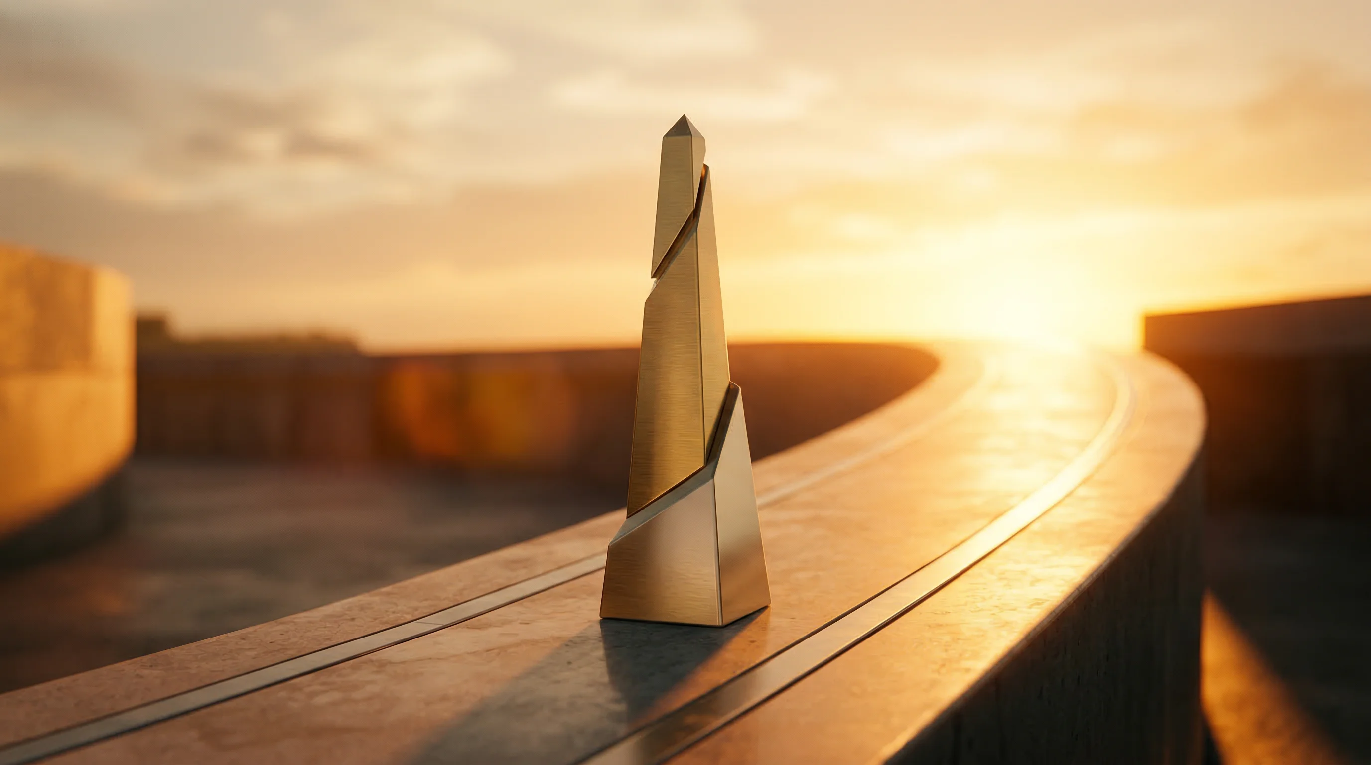 Digital illustration for article section "Awards, Ambitions, and the Path Ahead" in "India's First GaN Chip Startup Raises $3.5M for 5G, EV Tech" - A conceptual and minimalist representation of industry awards and future ambitions featuring a sleek...