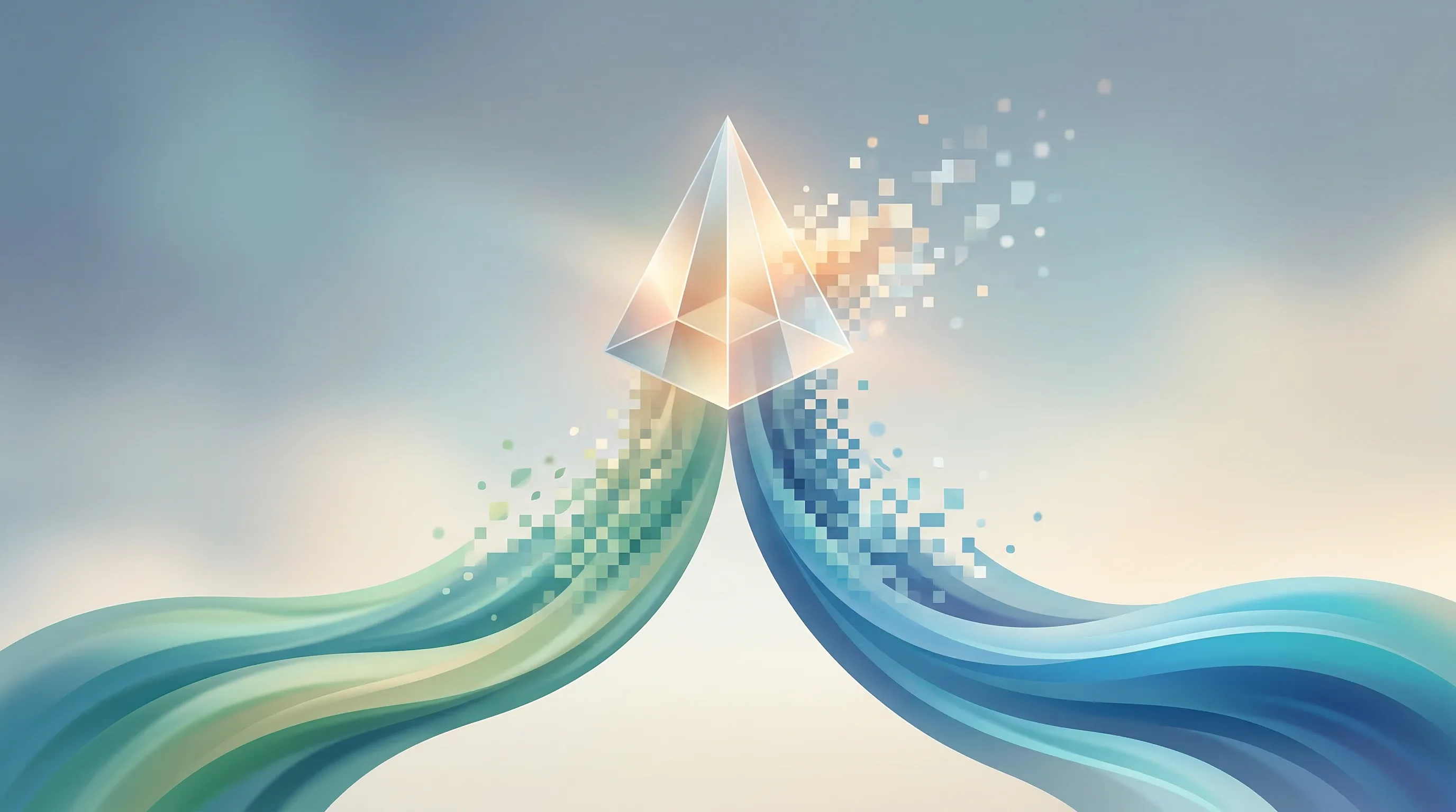 Digital illustration for article section "Two Tailwinds, One Startup" in "Ezra Raises $8M Seed Led by Congruent for Clean Energy Fintech" - A clean, minimalist conceptual artwork representing two powerful financial tailwinds converging to l...