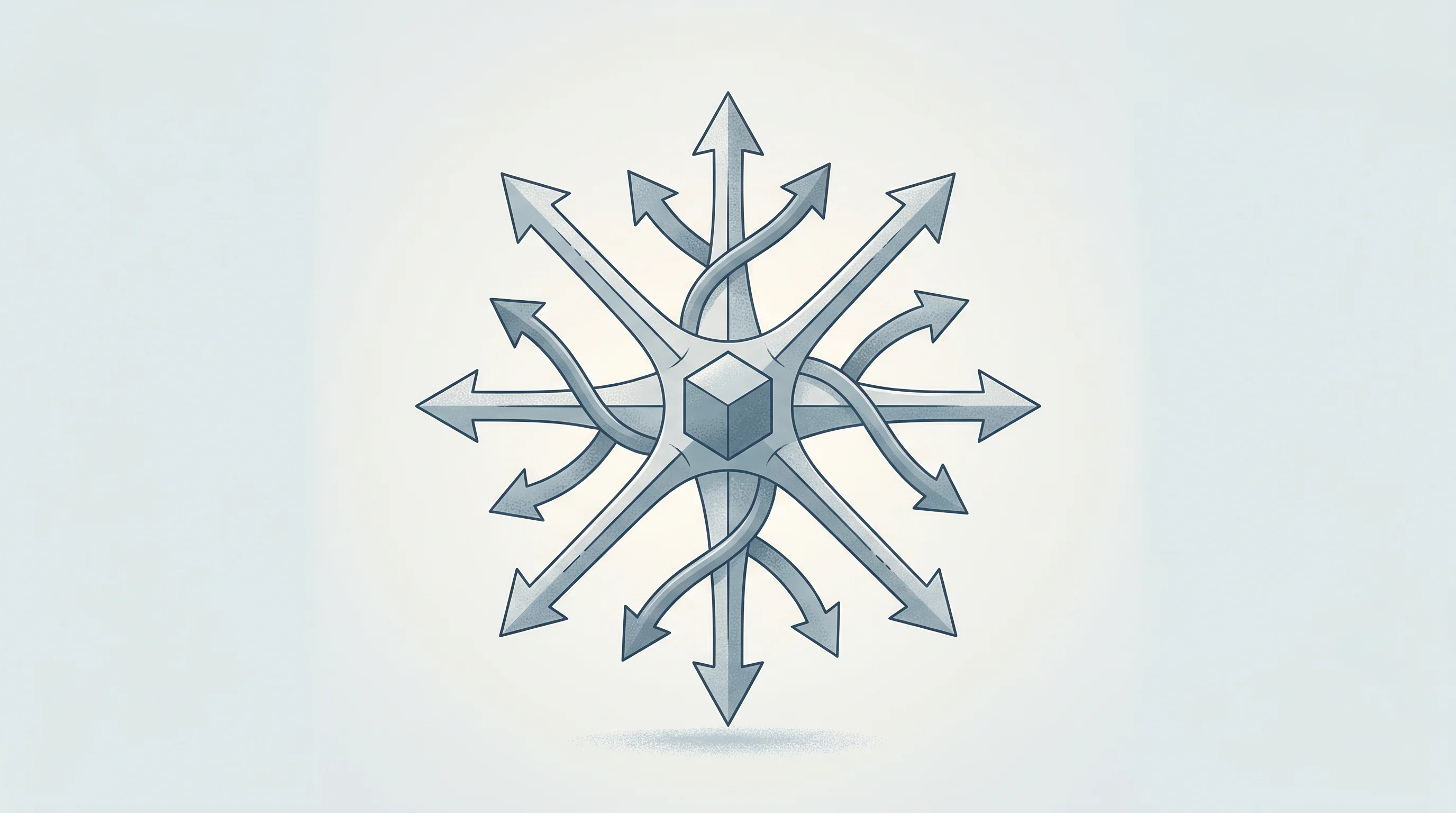 Digital illustration for article section "The Market Is Moving, Just Not in One Direction" in "Panta Launches AI Agent Brokerage to Automate Commercial Insurance" - A conceptual and minimalist neo-vintage illustration representing a complex market moving in multipl...