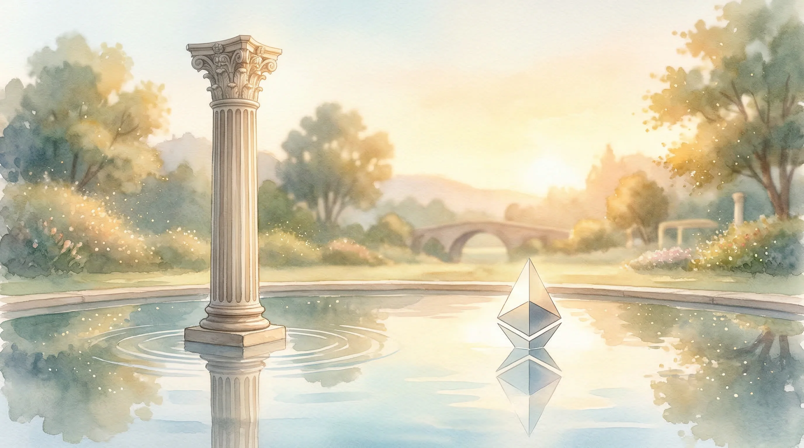Digital illustration for article section "The Traditional Finance Pedigree" in "Ironlight Raises $21M Series A for Tokenized Securities Platform" - A conceptual, minimalist composition featuring a solitary, classic neoclassical stone column, repres...