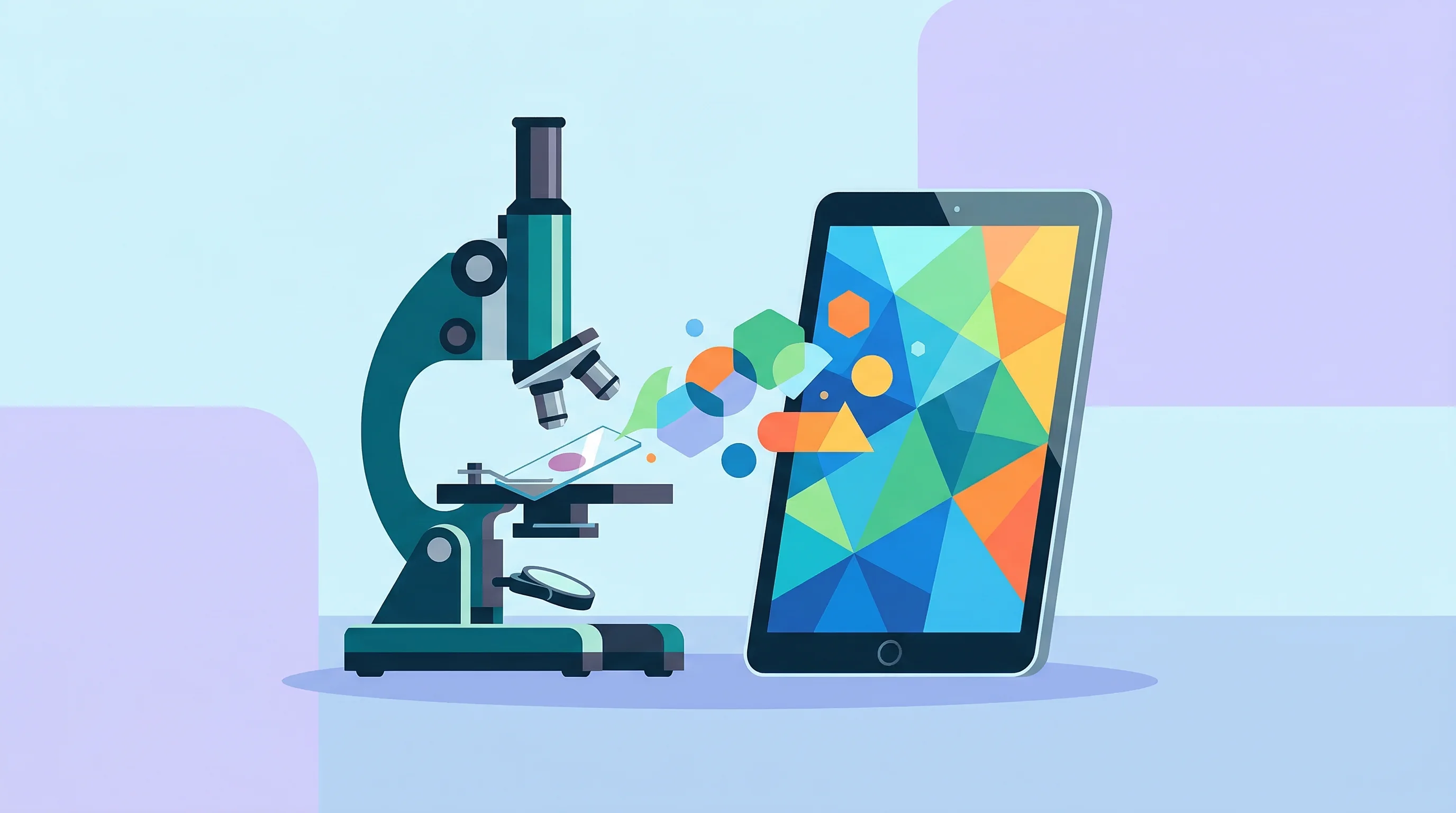 Digital illustration for article section "Timing and Context" in "Waiv Spins Out from Owkin with $33M for AI Cancer Diagnostics" - A minimalist and conceptual flat illustration representing the inflection point of digital pathology...