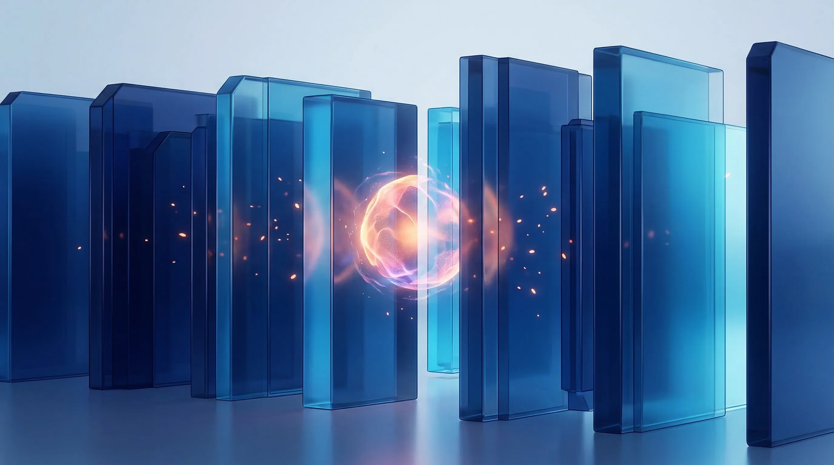 Digital illustration for article section "A Landscape Already Crowded" in "YC-Backed Velum Labs Launches Open-Source Firewall for AI Security" - A minimalist, conceptual representation of a crowded digital security landscape, featuring a series ...
