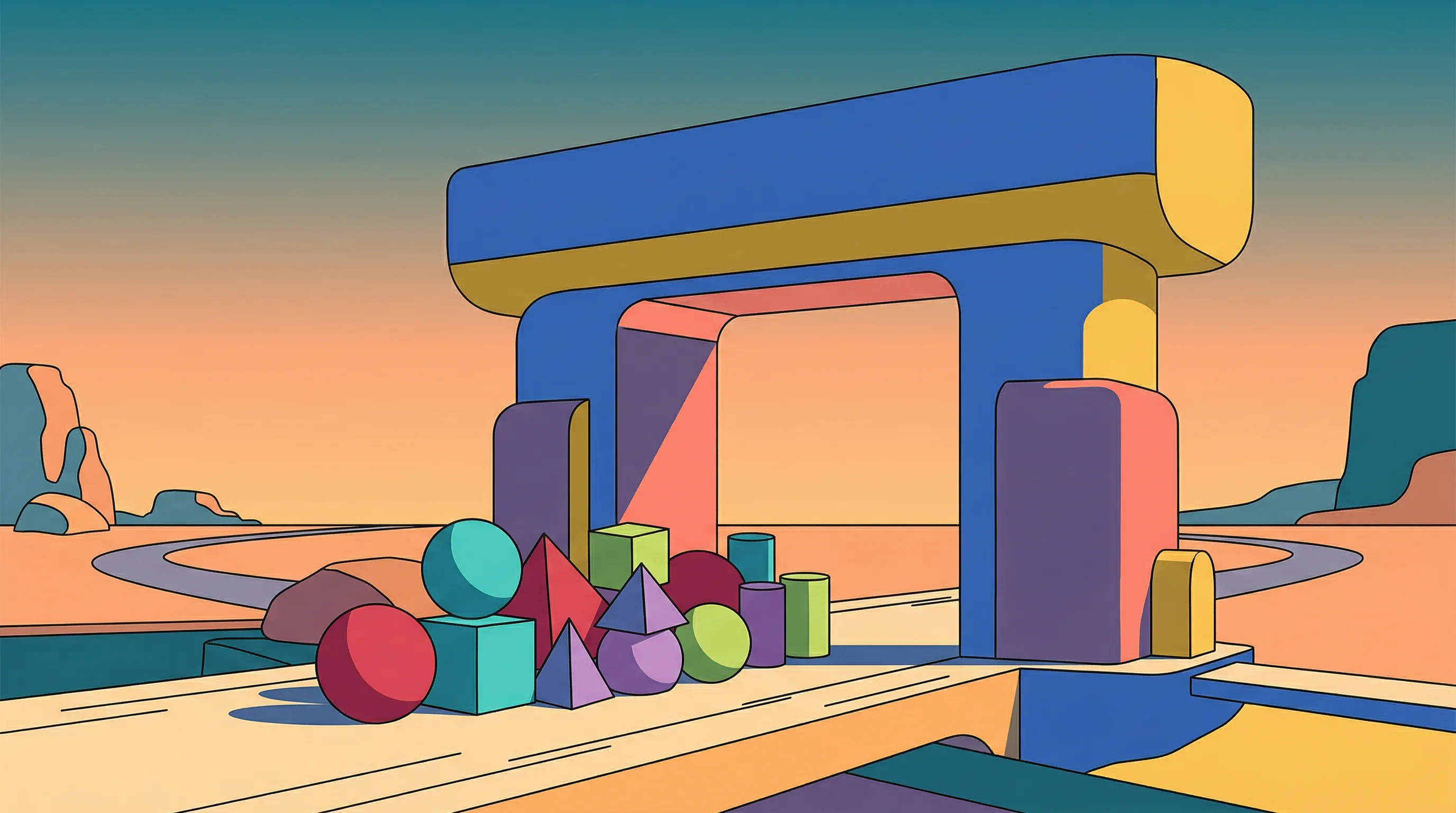 Digital illustration for article section "A Crowded Gate" in "Salus Launches Pre-Execution Guardrails to Validate AI Agent Actions" - A conceptual, retro-futuristic illustration of a sleek, modern checkpoint or monumental archway repr...