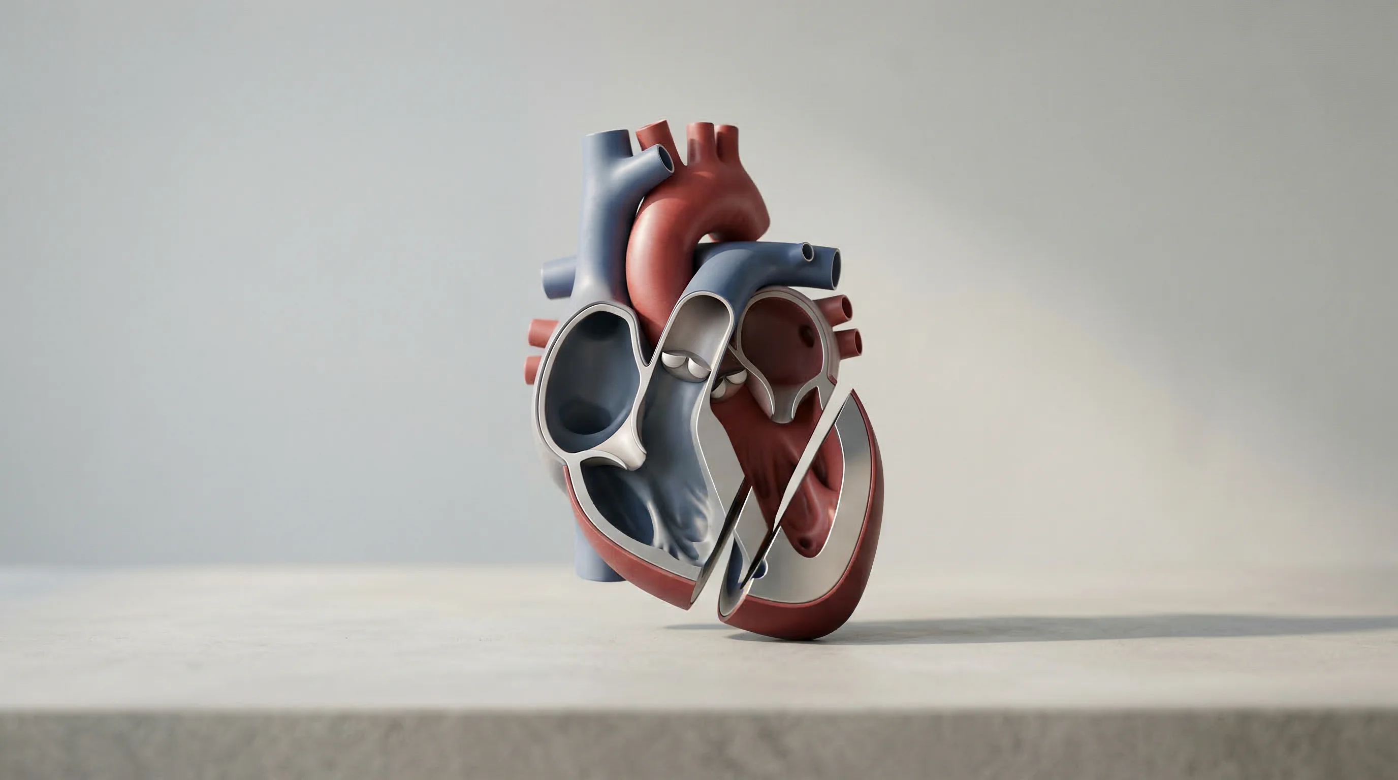 Digital illustration for article section "Proof Points Emerging Across Specialties" in "Digital Twins of Human Biology Are Replacing Clinical Trials" - A minimalist and conceptual representation of a human heart symbolizing advancements in cardiovascul...