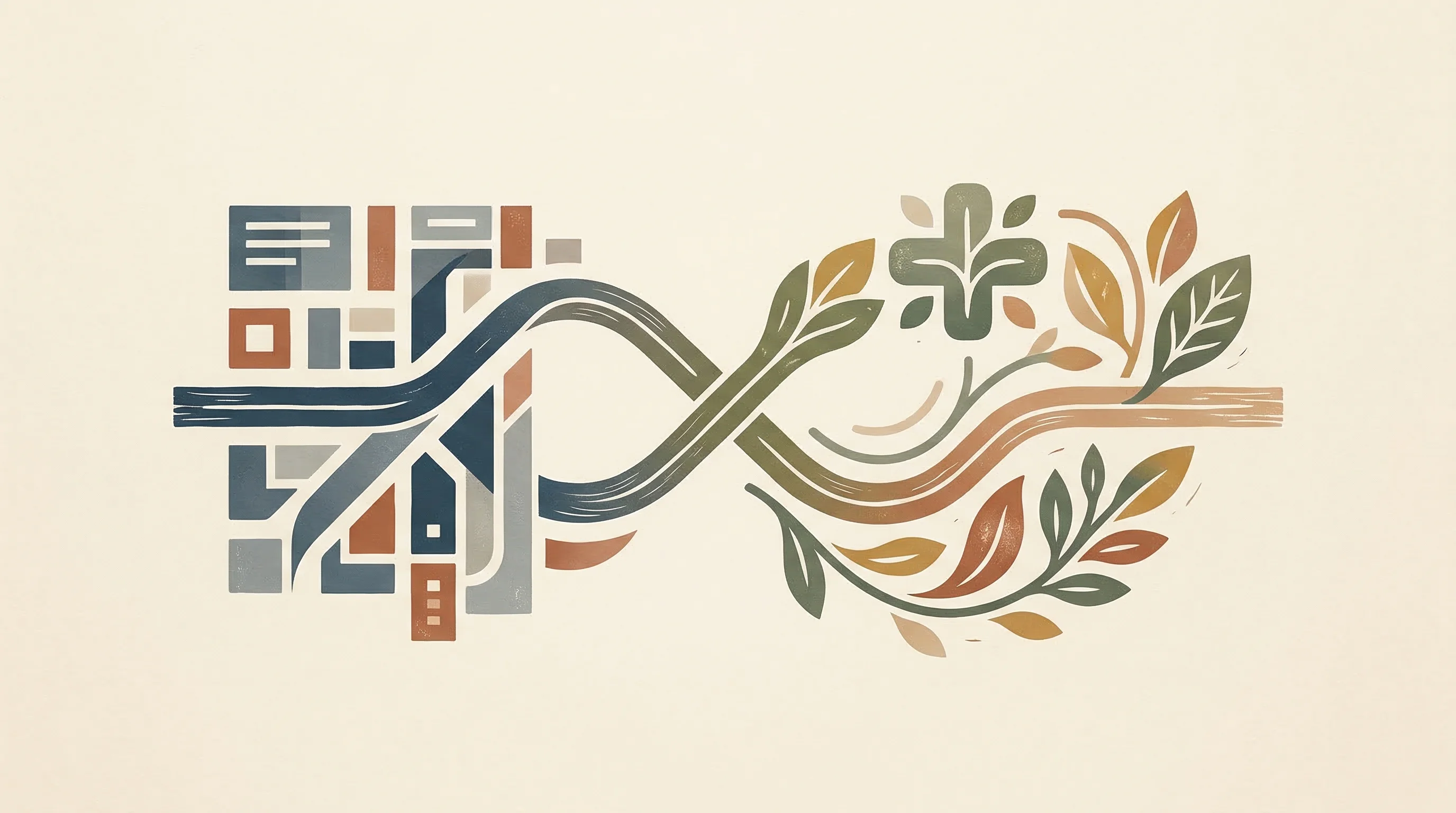 Digital illustration for article section "An Unusual Path to Healthcare Tech" in "YC's Ruma Care Automates Prior Auths for $150K Biologic Drugs" - A minimalist, conceptual illustration of a winding, intersecting pathway symbolizing an unconvention...