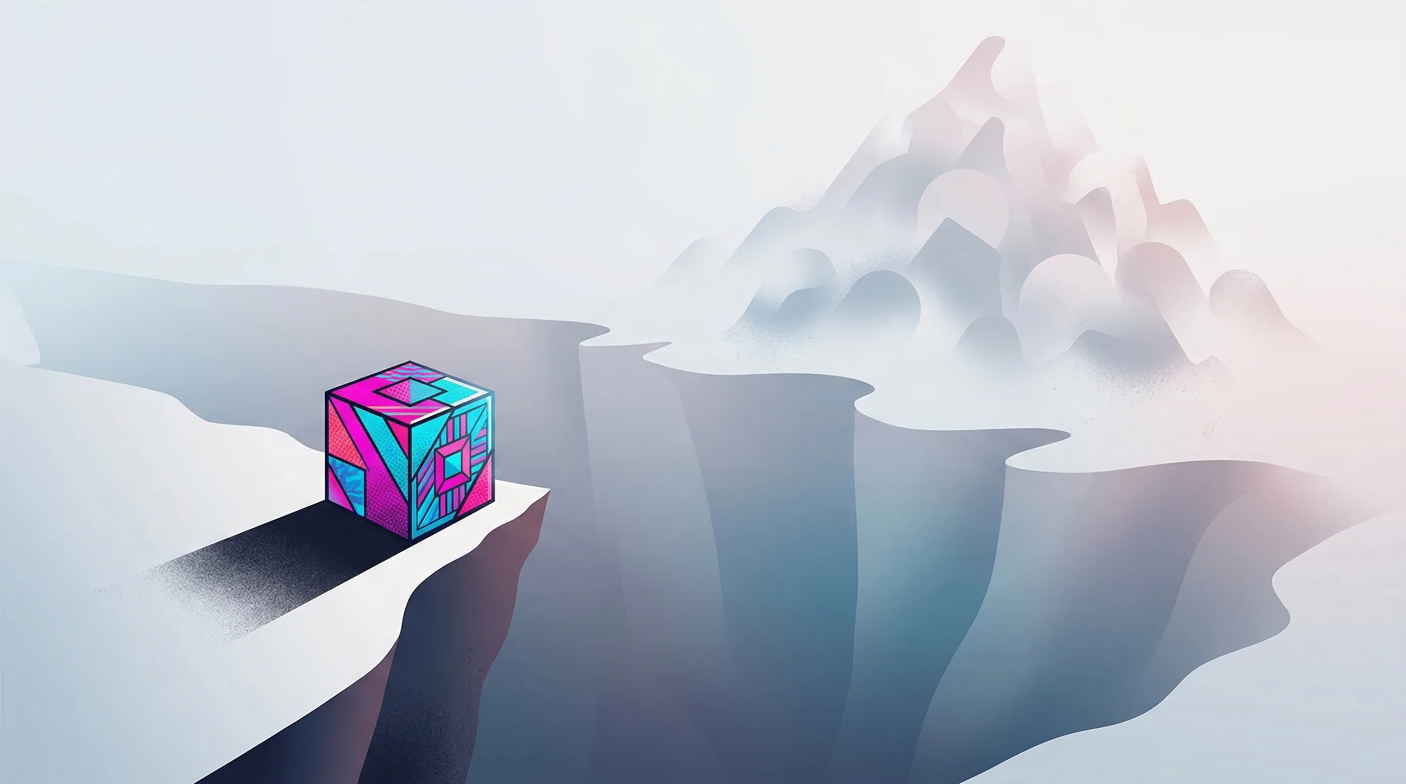 Digital illustration for article section "The Unanswered Questions" in "YC-Backed Luel Launches Rights-Cleared AI Training Data Marketplace" - A conceptual and minimal illustration representing the massive scale gap between a small, meticulous...