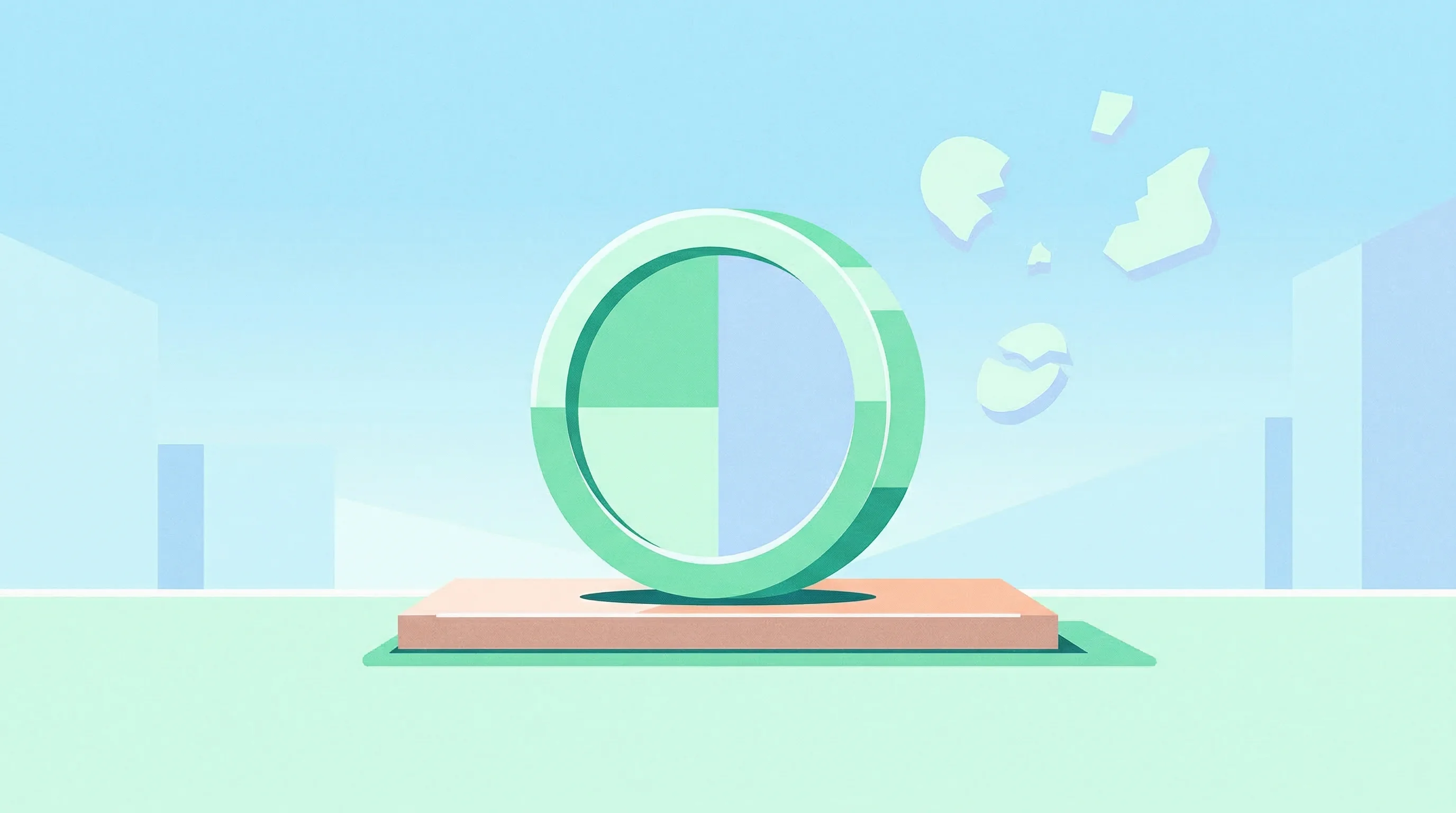 Digital illustration for article section "The Stablecoin Gambit" in "dtcpay's Stablecoin-Only Bet: Global Expansion Without New Capital" - A clean, minimalist conceptual illustration representing a strategic shift toward stable digital cur...