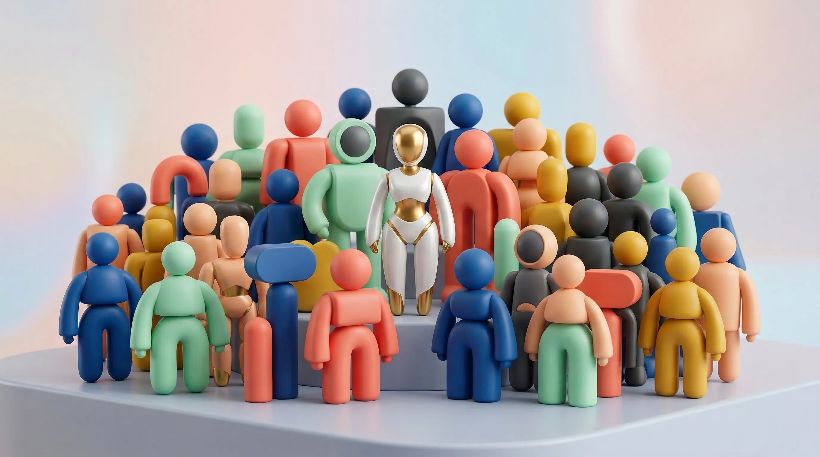 Digital illustration for article section "A Suddenly Crowded Market" in "Rivia Raises $15M Series A to Bring Agentic AI to Clinical Trials" - A conceptual 3D illustration representing a suddenly crowded market of agentic AI platforms, visuall...