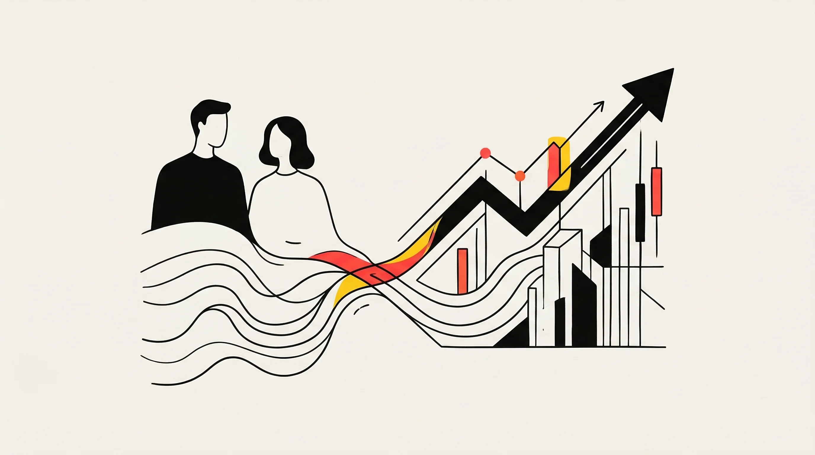 Digital illustration for article section "The Relationship Business Meets the Algorithm" in "YC-Backed Axis Launches AI Platform for Commodities Trading Desks" - A conceptual, modern illustration representing the intersection of human relationships and algorithm...