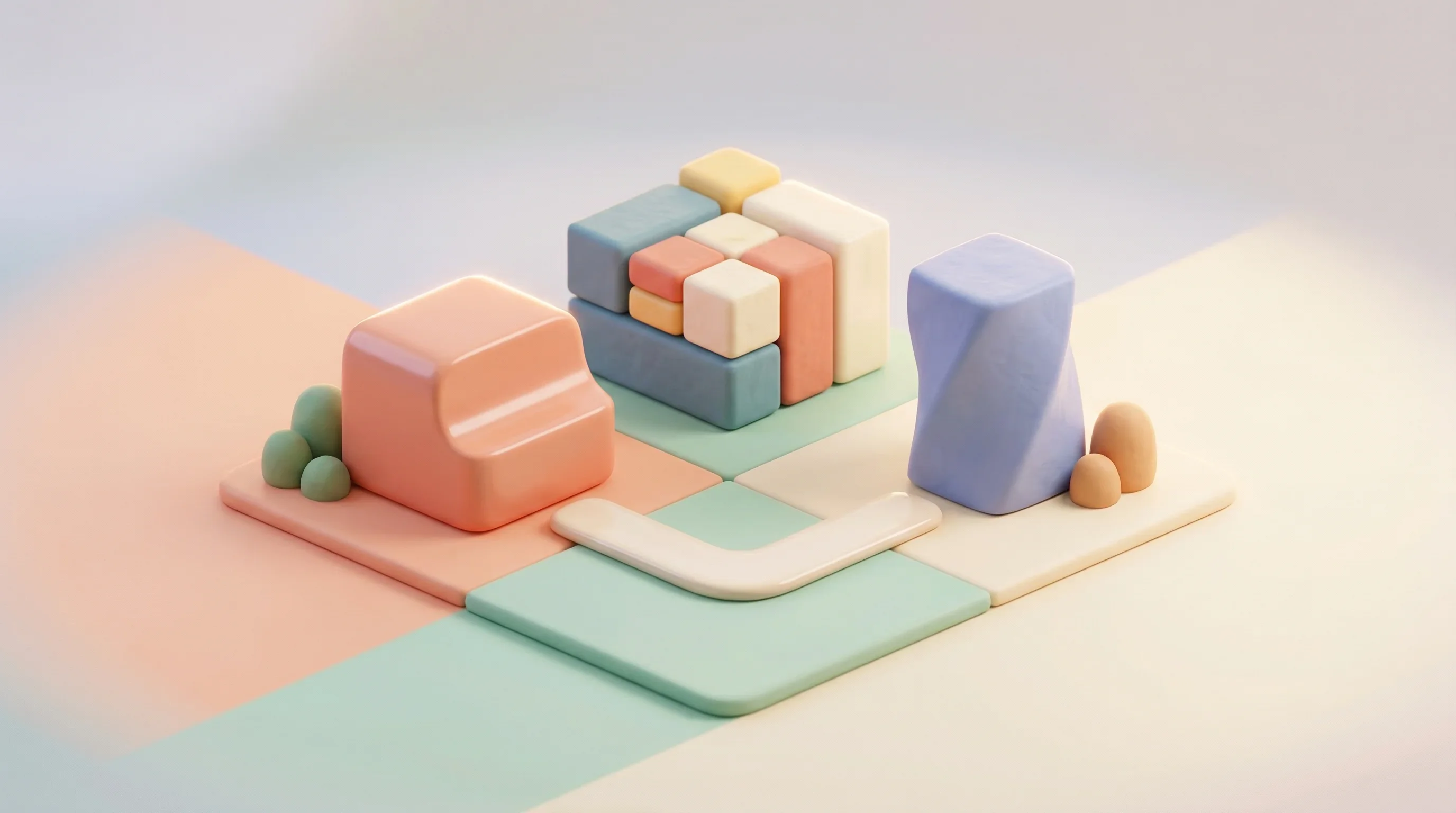 Digital illustration for article section "Existing Neighbors" in "YC-Backed Unsloth Launches Studio for No-Code AI Model Training" - A clean, minimalist 3D composition representing a conceptual neighborhood of established digital too...