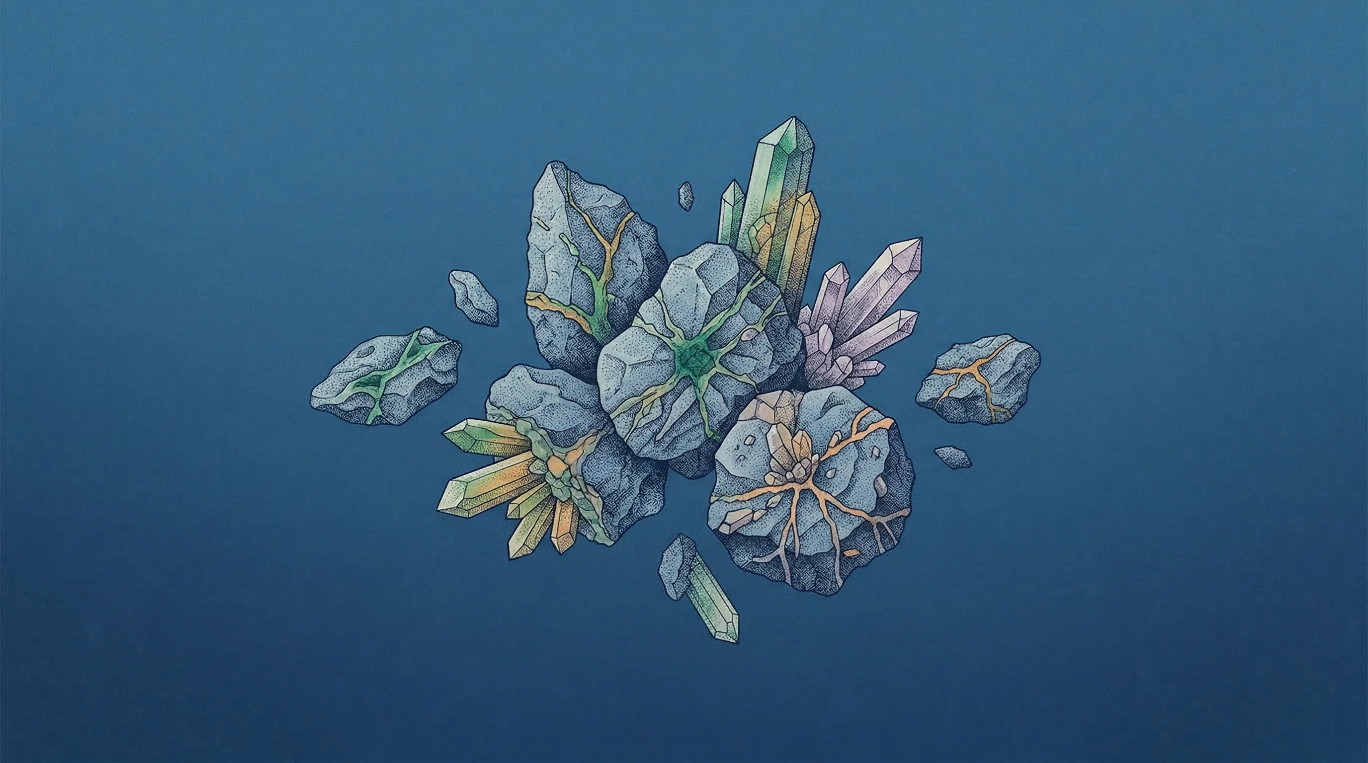 Digital illustration for article section "A Crowded Field, With Room for Nuance" in "Sequestra Scales Carbon Mineralization Tech with €3M+ in Funding" - A conceptual and minimalist illustration representing a crowded but nuanced field of carbon minerali...