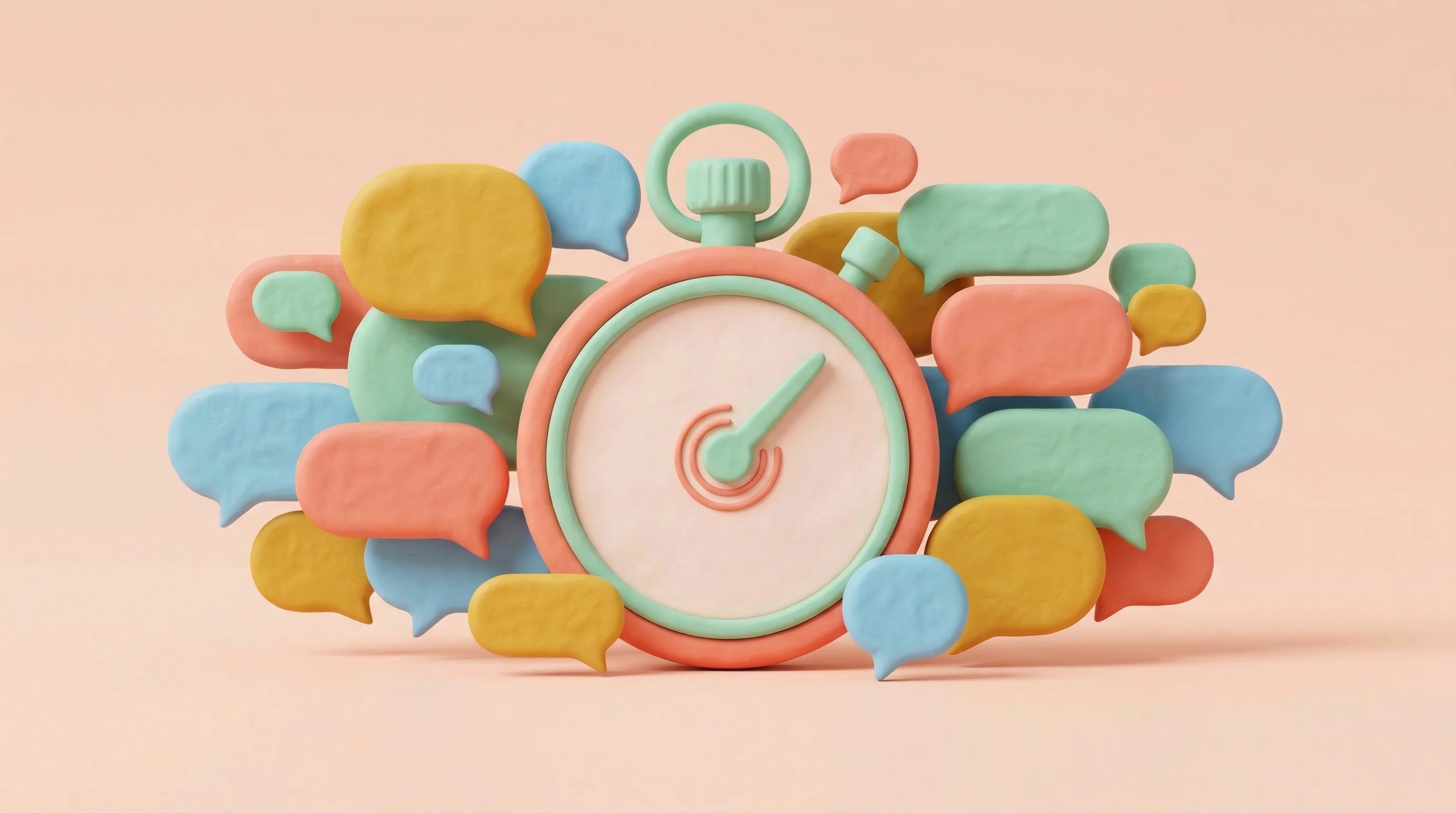 Digital illustration for article section "The Timing" in "Belgium's Ringtime Raises €1.8M for Voice AI That Screens Blue-Collar Workers" - A minimalist 3D conceptual composition representing the crucial timing of entering a crowded voice A...