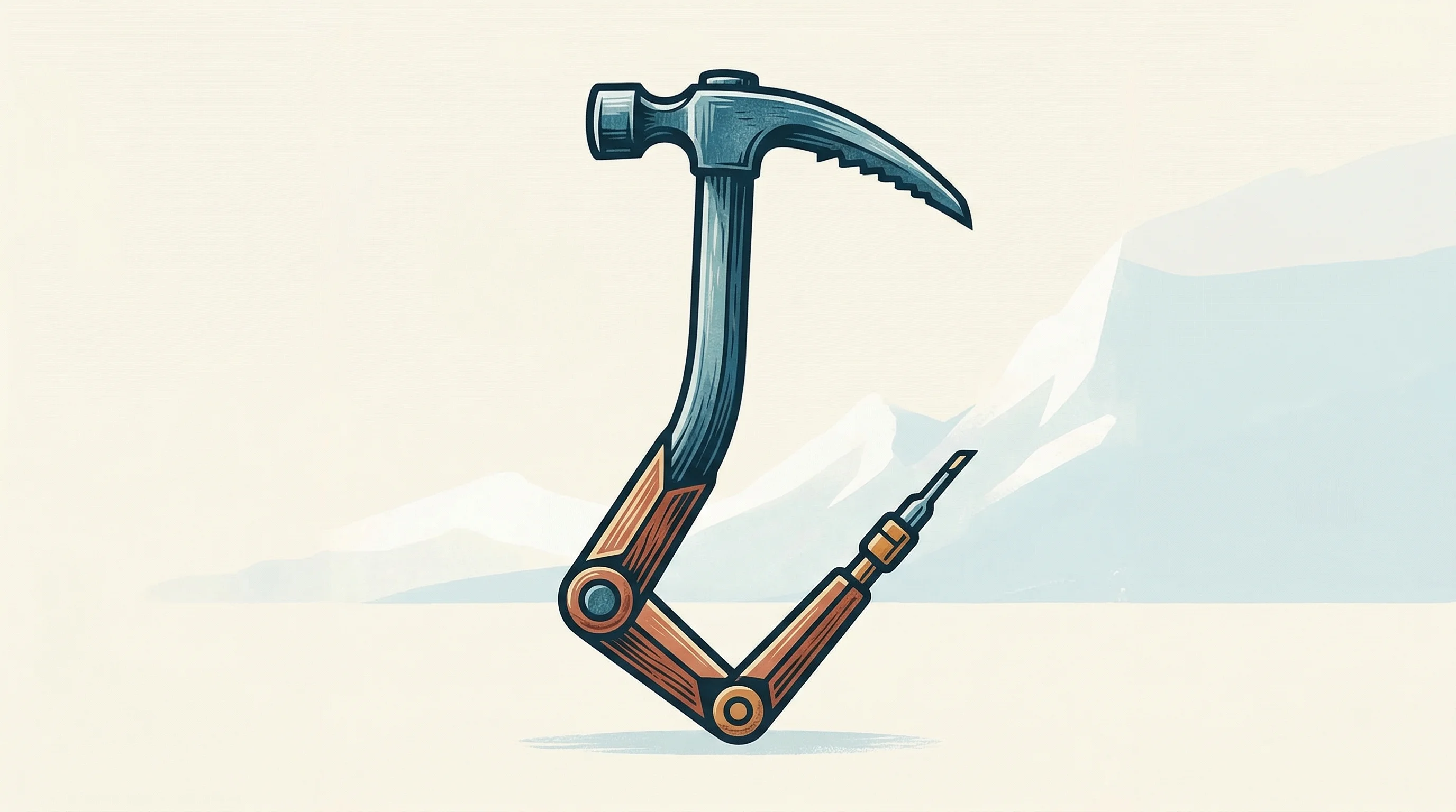 Digital illustration for article section "A Founder With Range (To Put It Mildly)" in "YC's Mantis Launches Data Platform to Fix Clinical Trial Bottlenecks" - A clean, minimal conceptual illustration featuring a single strong focal element: a stylized climbin...